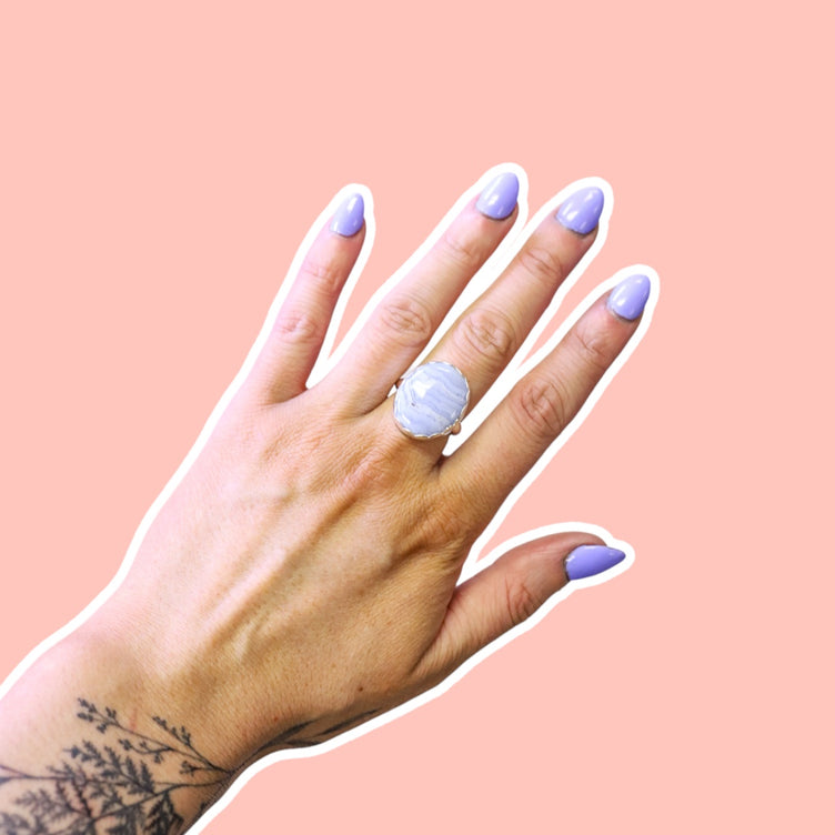 (7.5) Silver Blue Lace Agate Ring