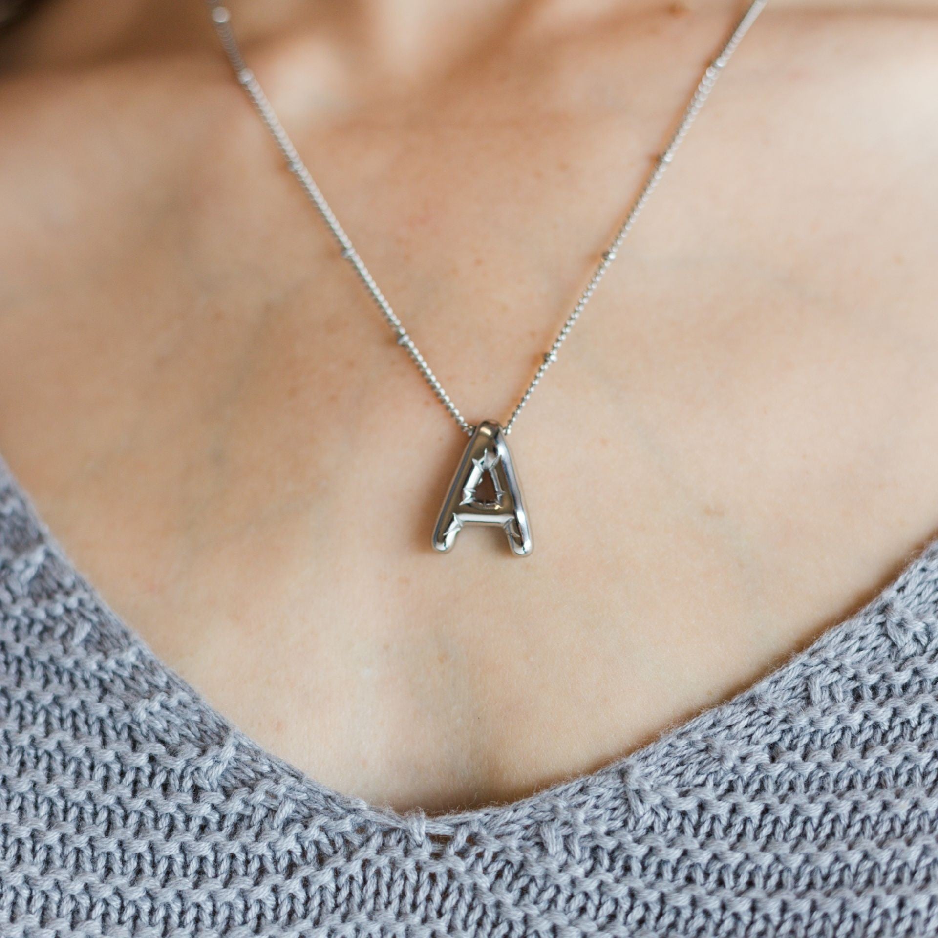 Silver Bubble Letter Necklace