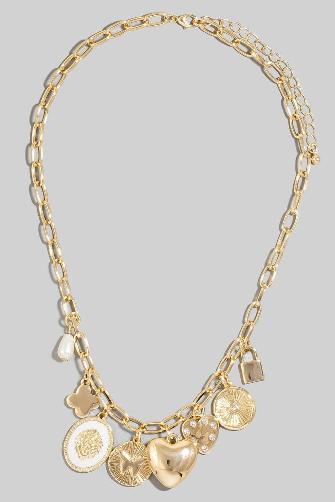 Gold Heart and Pearl Charm Necklace