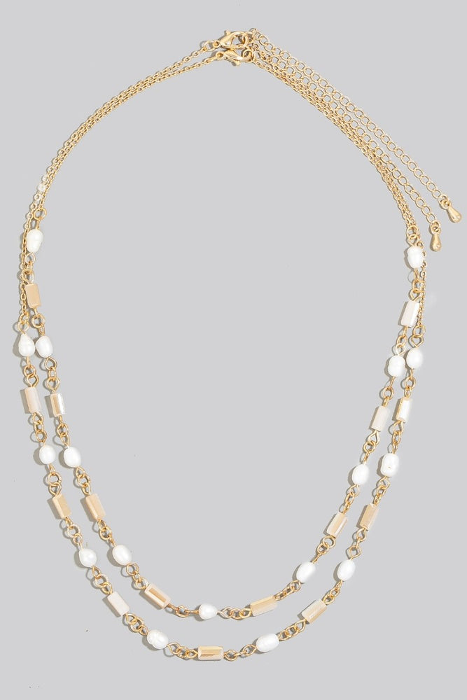 Gold Pearl Beaded Layered Necklace