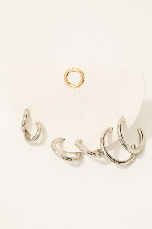 Silver Mini Tube Hoop Earrings - set of 3