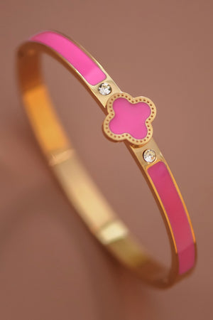 Designer Inspired Gold Bangle with Pink Accents