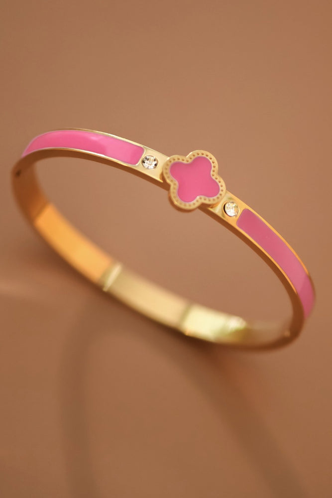 Designer Inspired Gold Bangle with Pink Accents
