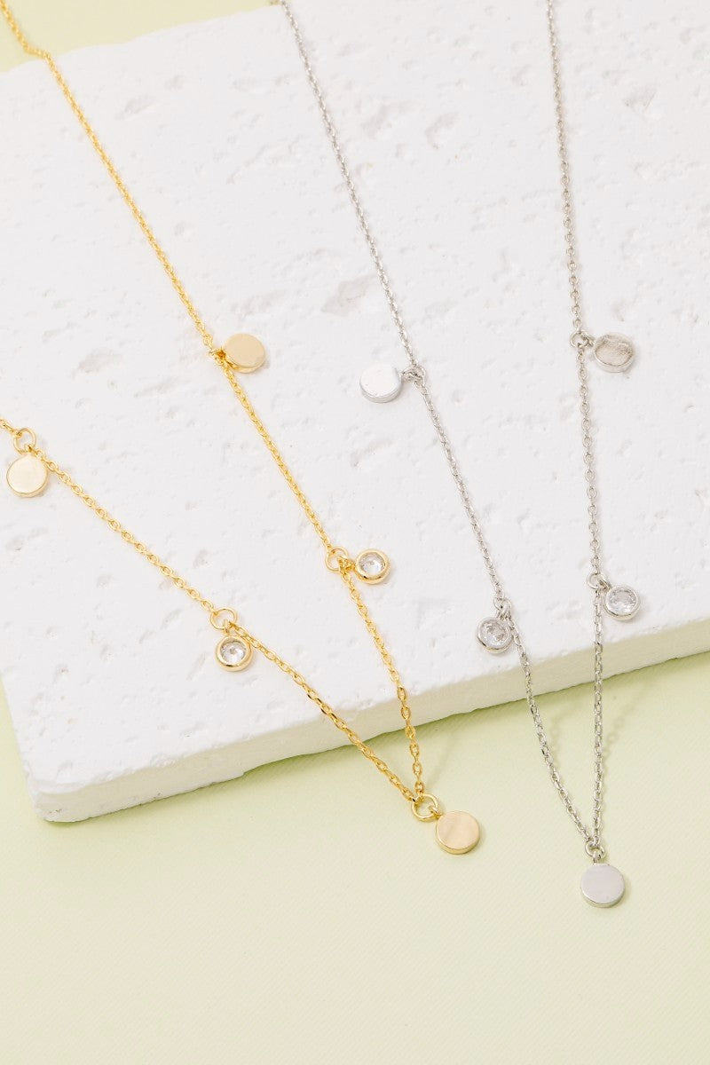 Dainty Rhinestone Dots Necklace - Gold or Silver