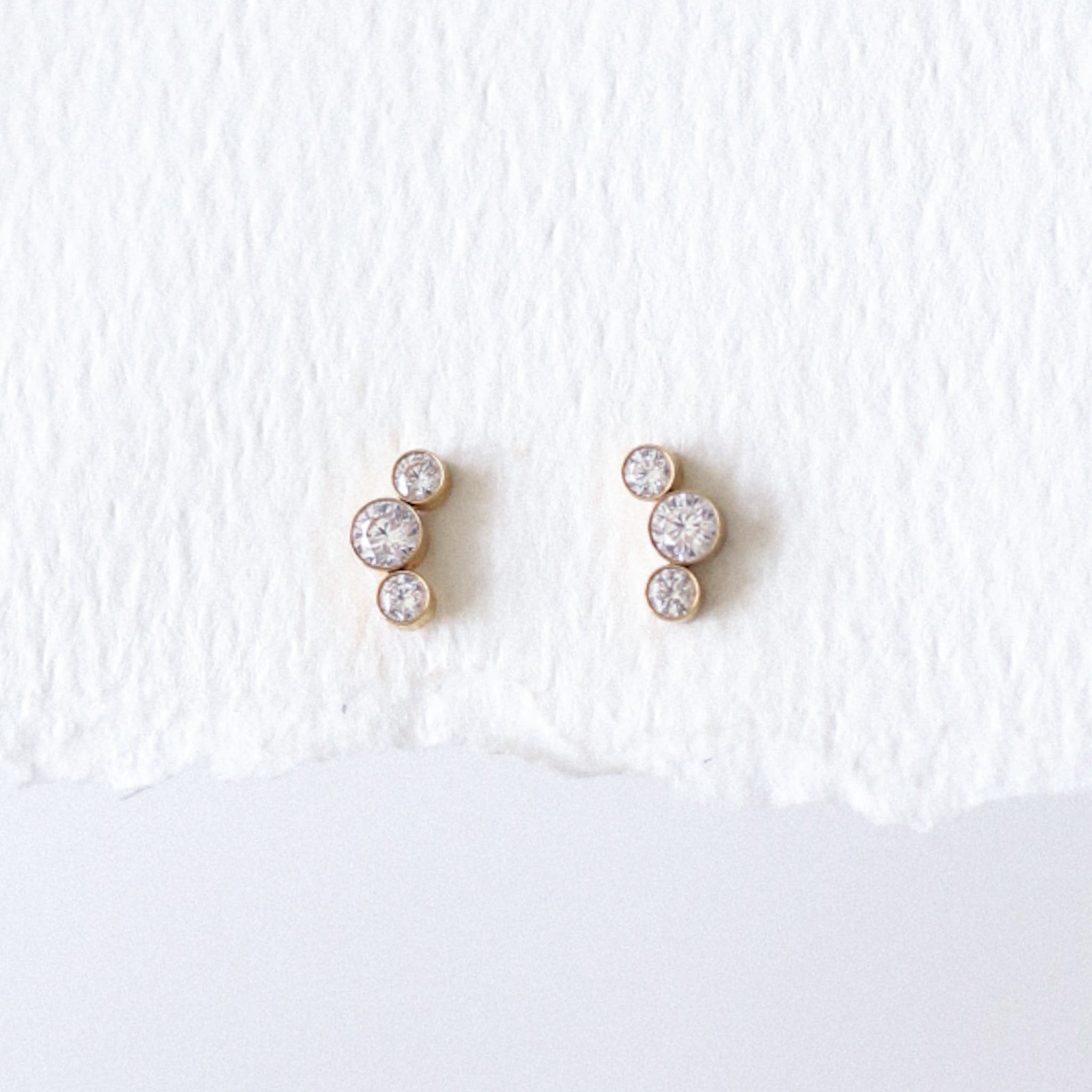 3 Bubble CZ Threadless Earring - Gold or Silver