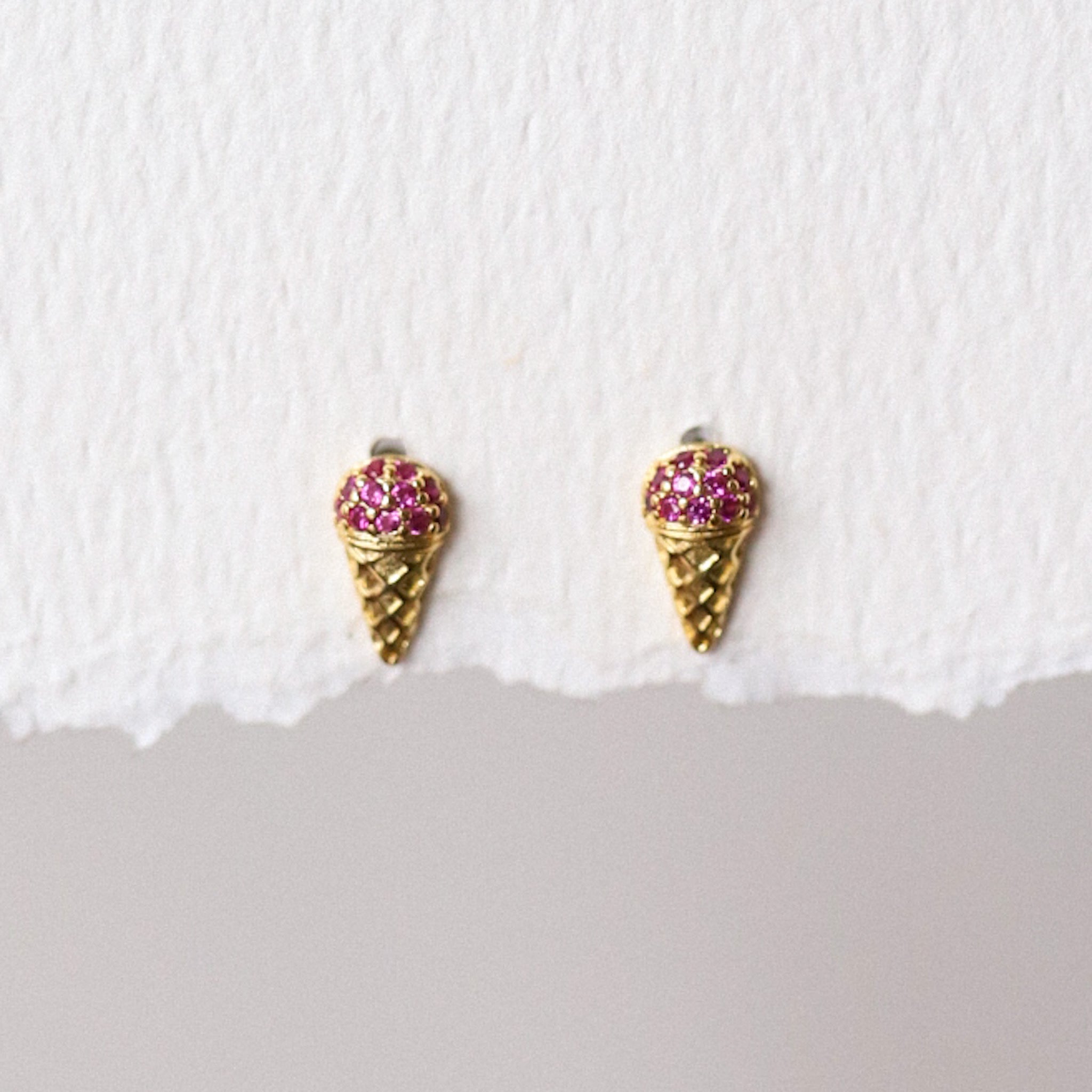 Ice Cream Cone Threadless Earring - Gold or Silver