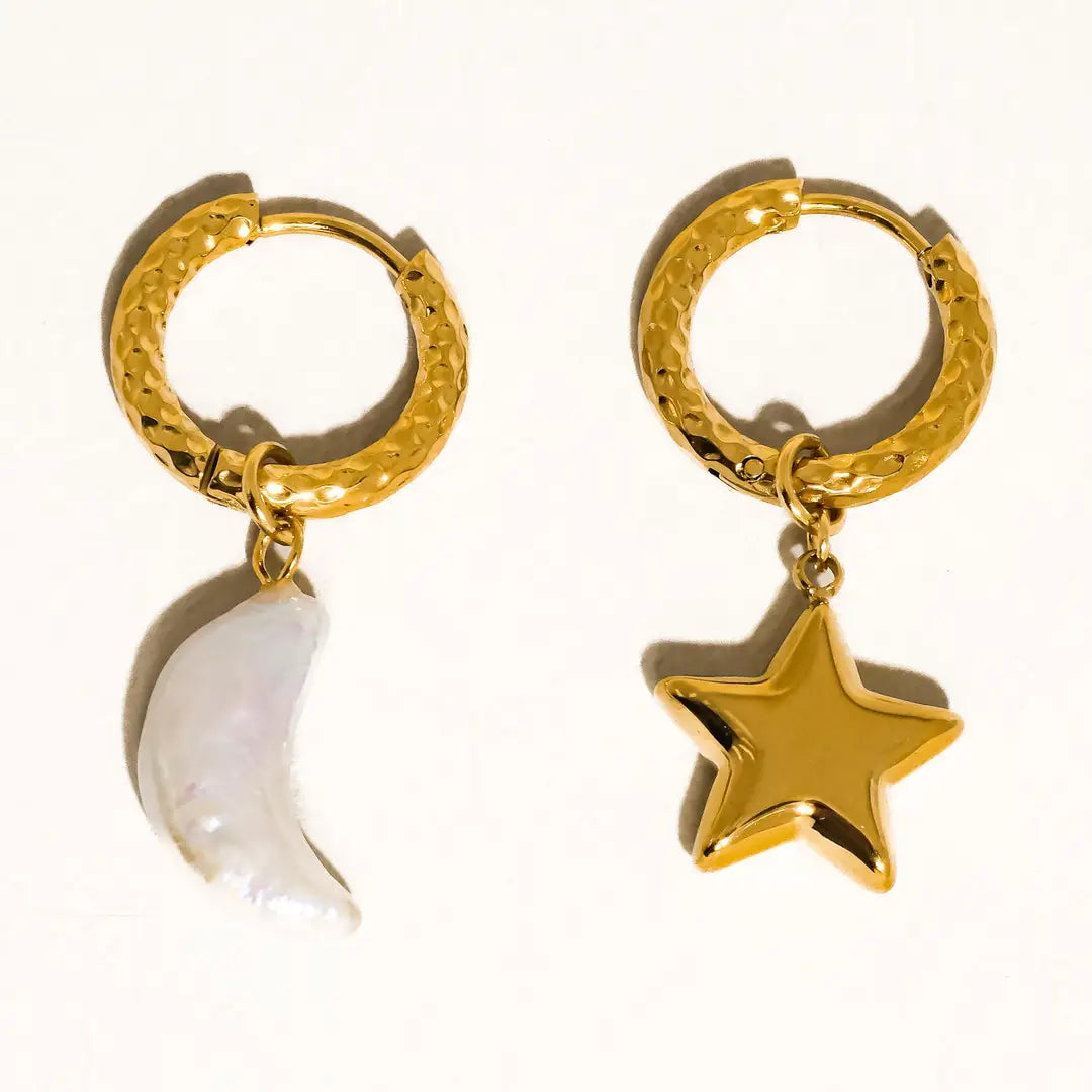 Tillyn 18K Gold Moon and Star Earrings