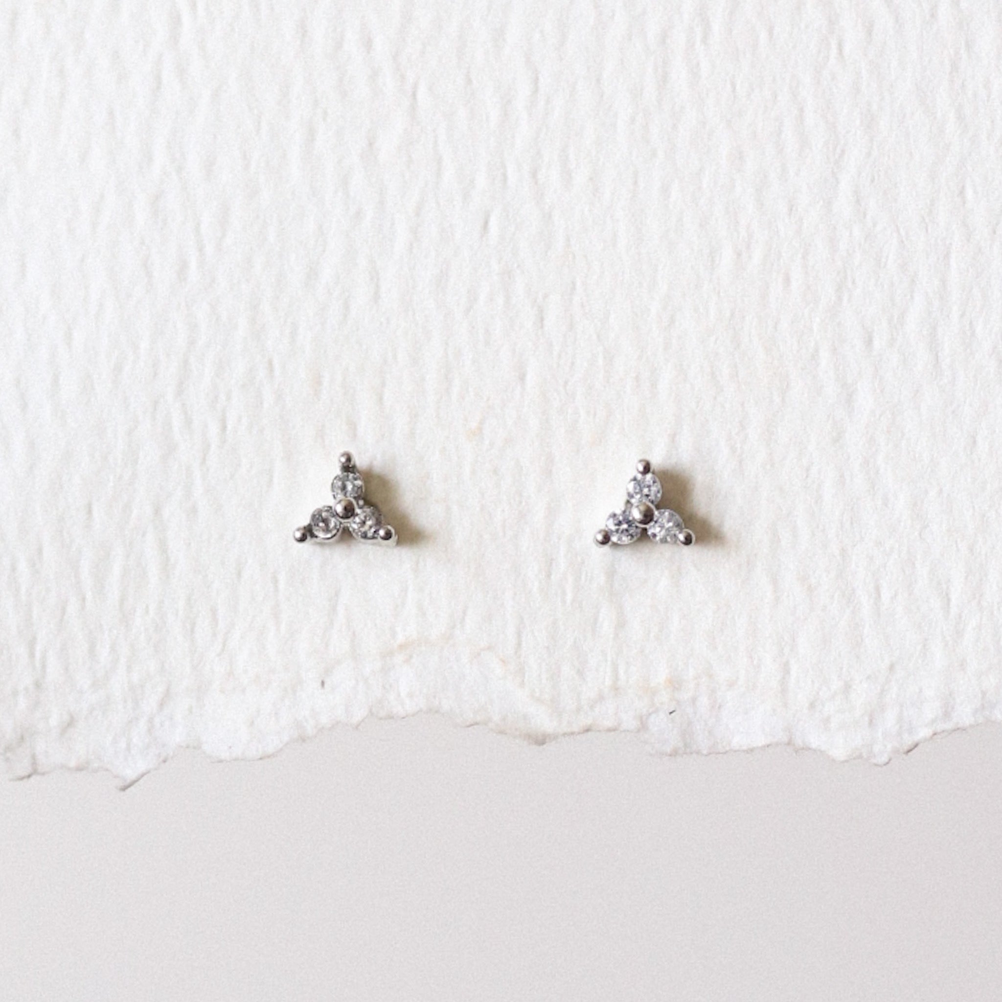Trio Triangle CZ Threadless Earring - Silver