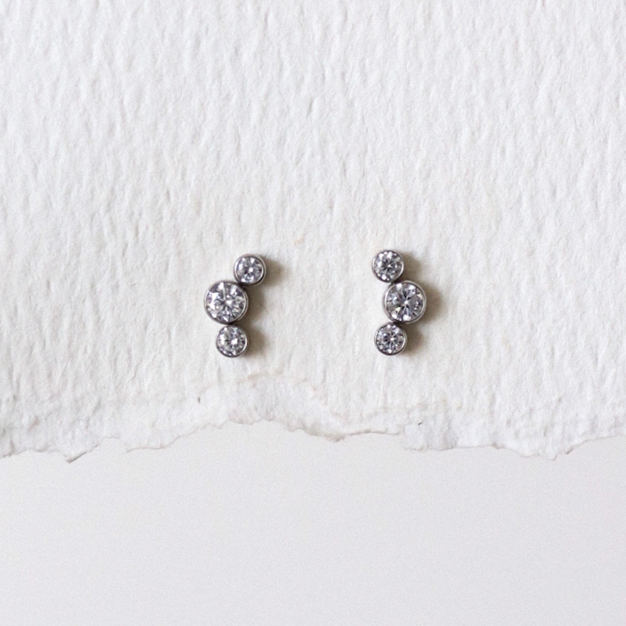 3 Bubble CZ Threadless Earring - Gold or Silver