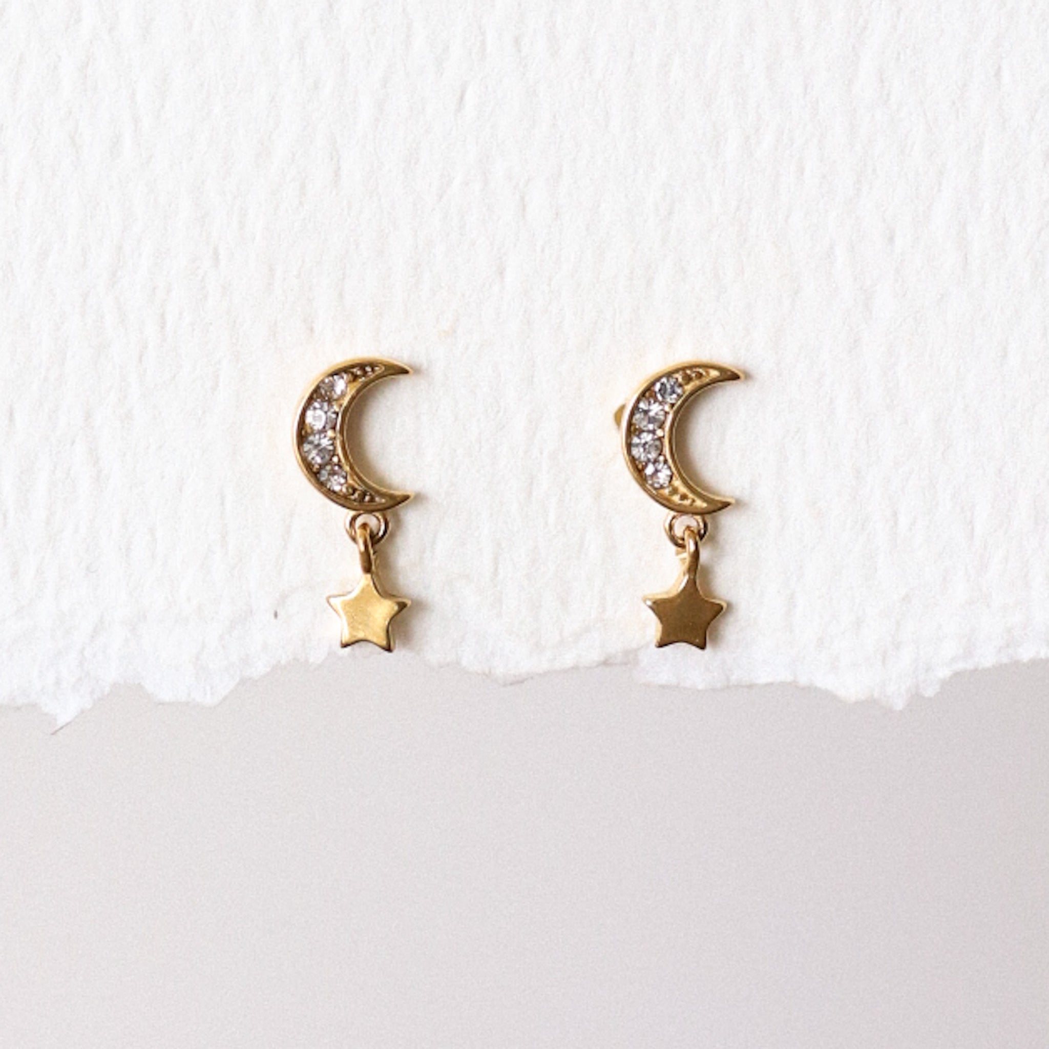Moon and Star Threadless Earring - Gold or Silver
