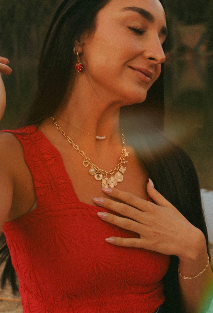 Gold Heart Moon and Stars Charm Necklace