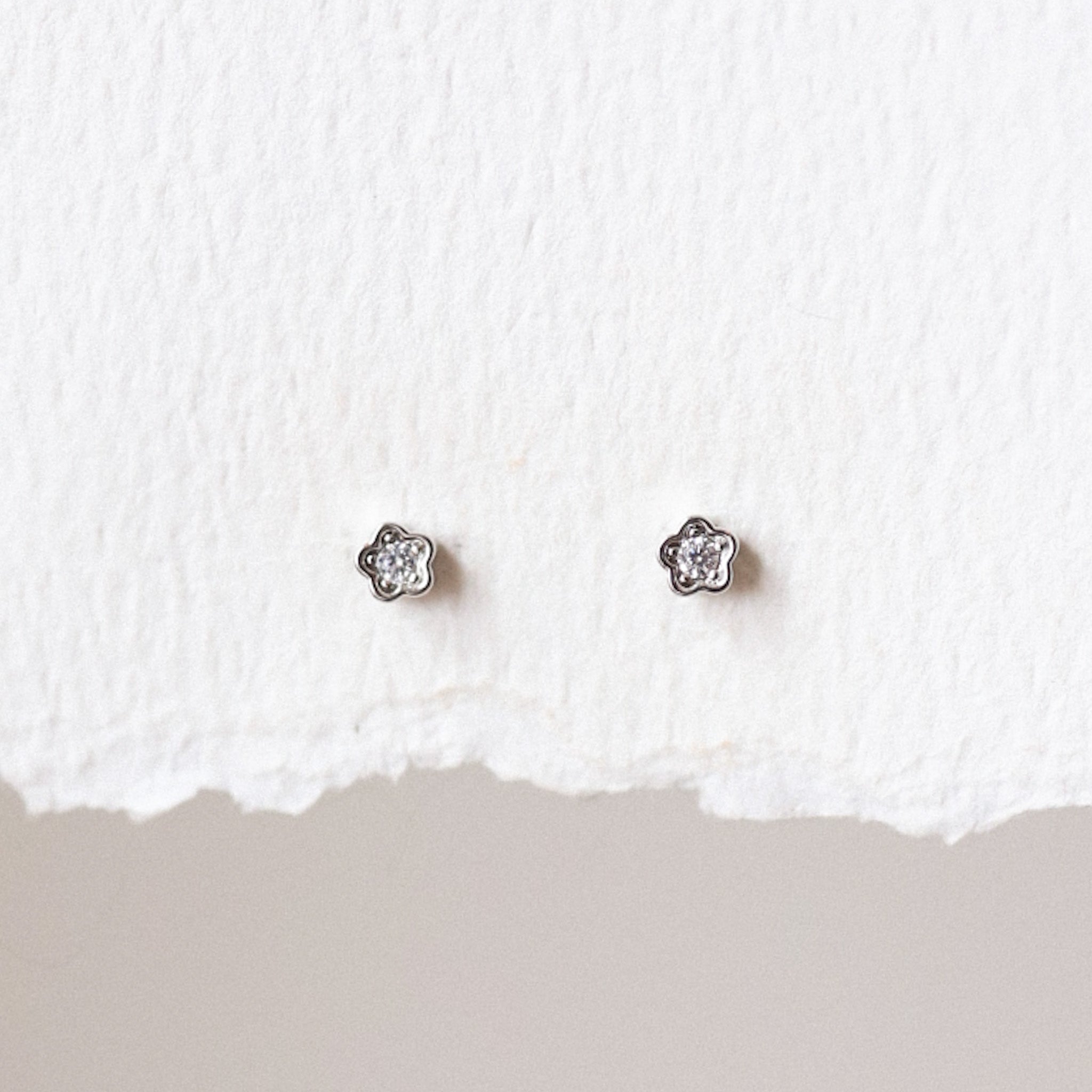 CZ Flower Stud Threadless Earring - Gold or Silver
