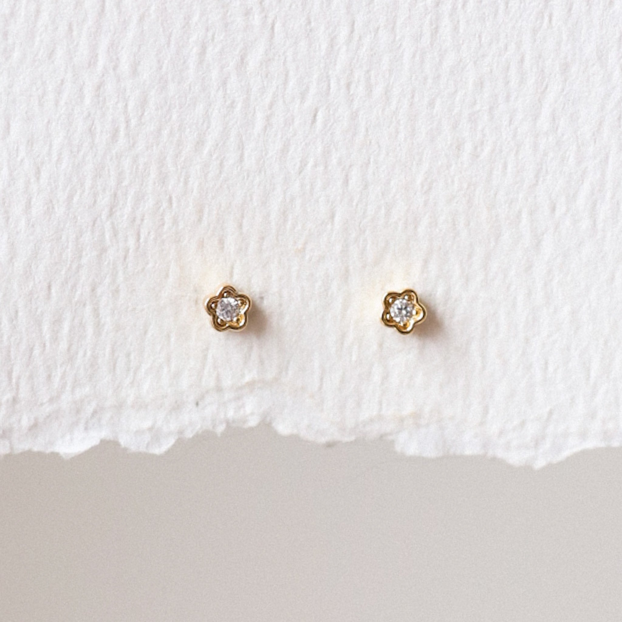 CZ Flower Stud Threadless Earring - Gold or Silver