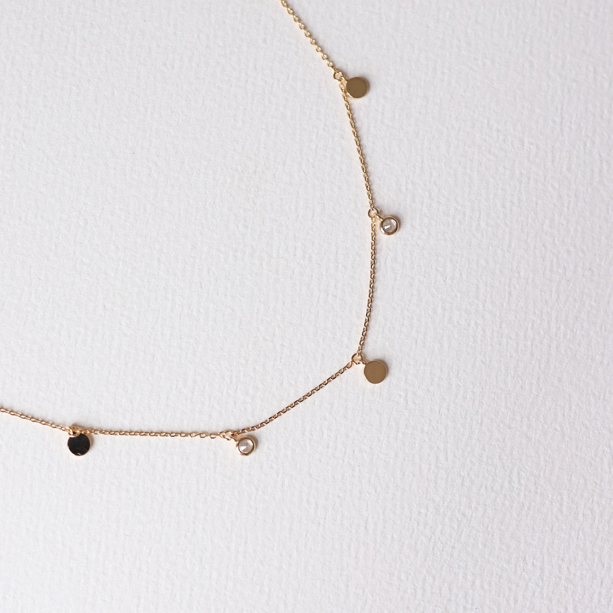 Dainty Rhinestone Dots Necklace - Gold or Silver