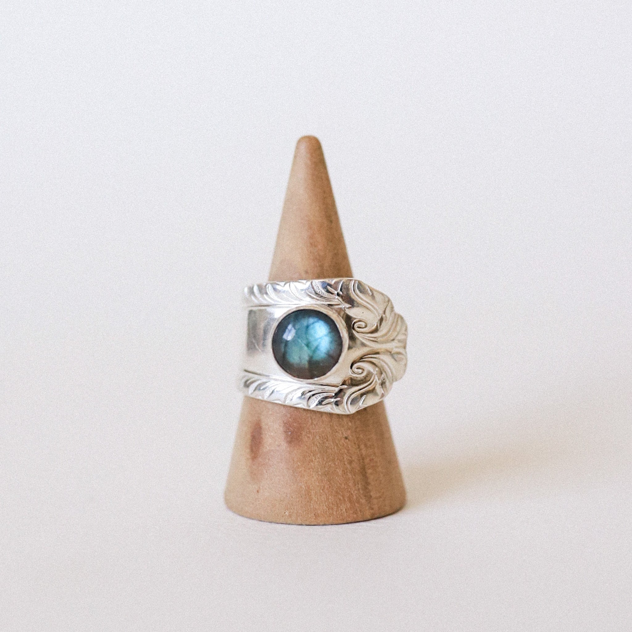 (7) Silver Labradorite Spoon Ring