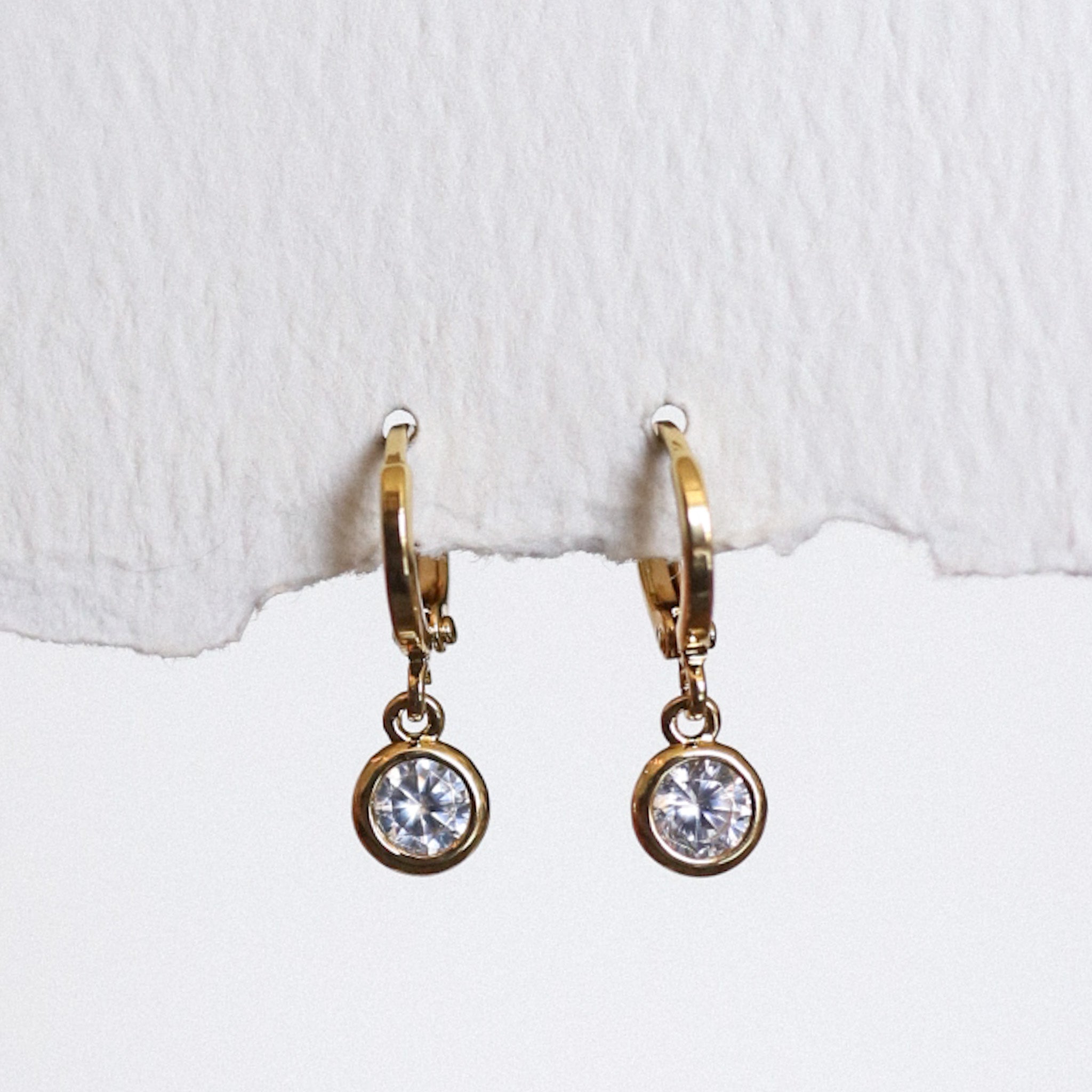 Huggie Hoop Earrings With Bezel-set Cz - Gold + Silver