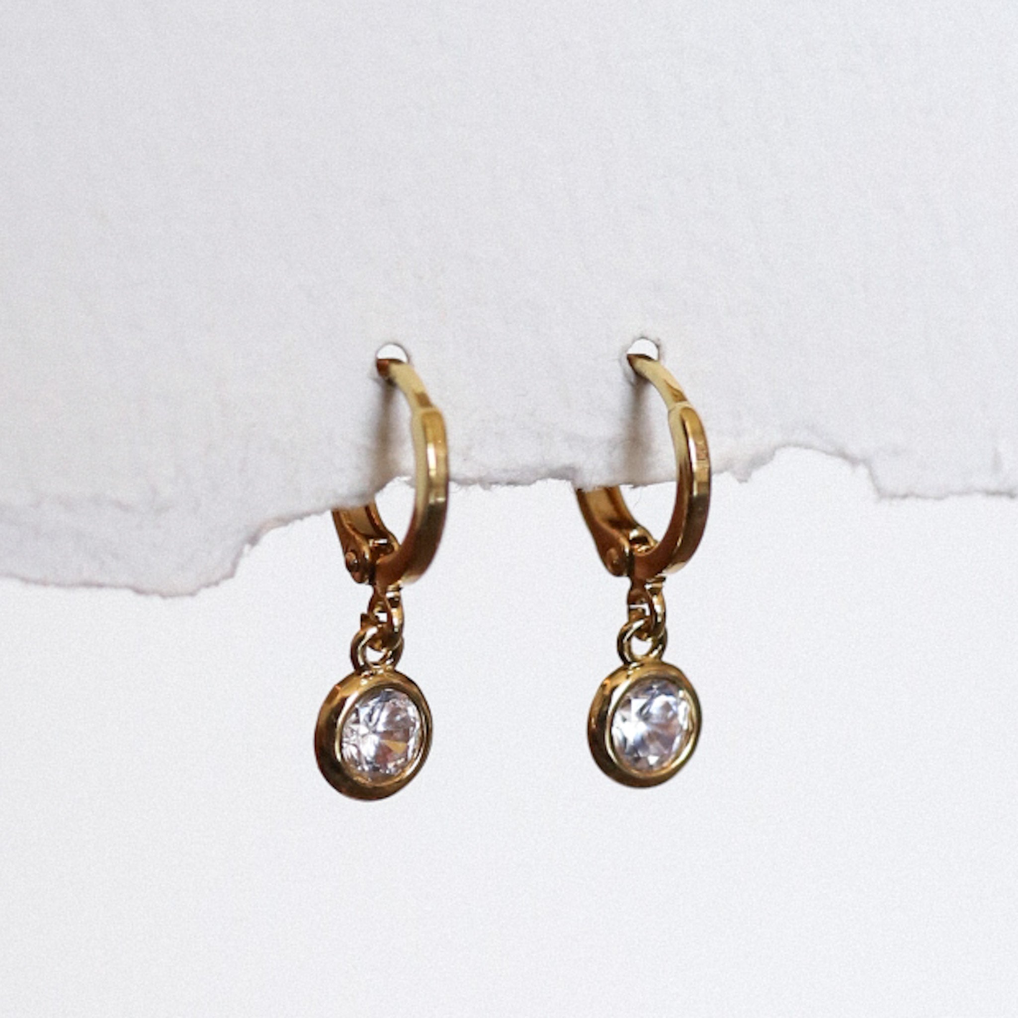 Huggie Hoop Earrings With Bezel-set Cz - Gold + Silver