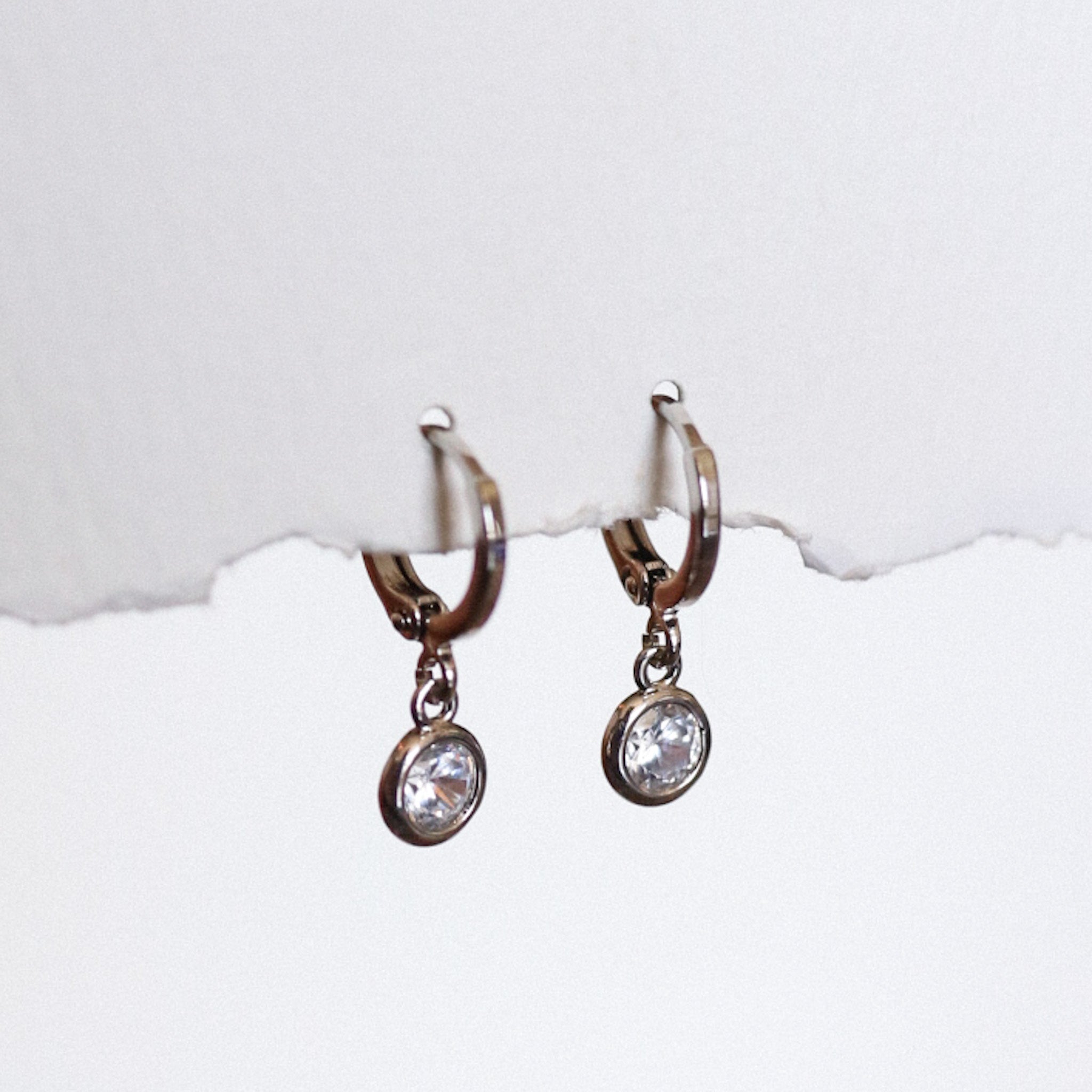 Huggie Hoop Earrings With Bezel-set Cz - Gold + Silver