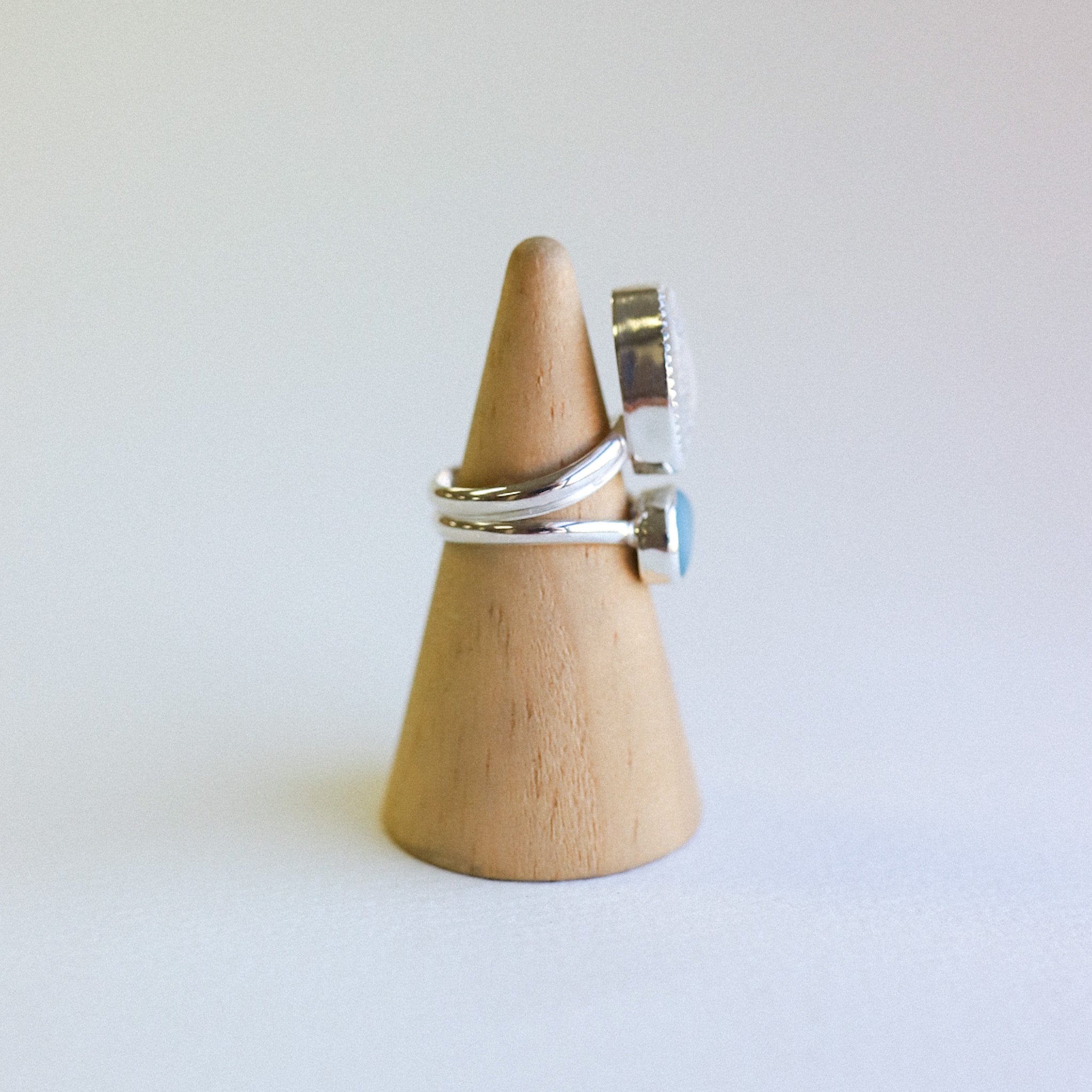 (7) Silver Sea Glass and Cowrie Sea Shell Ring