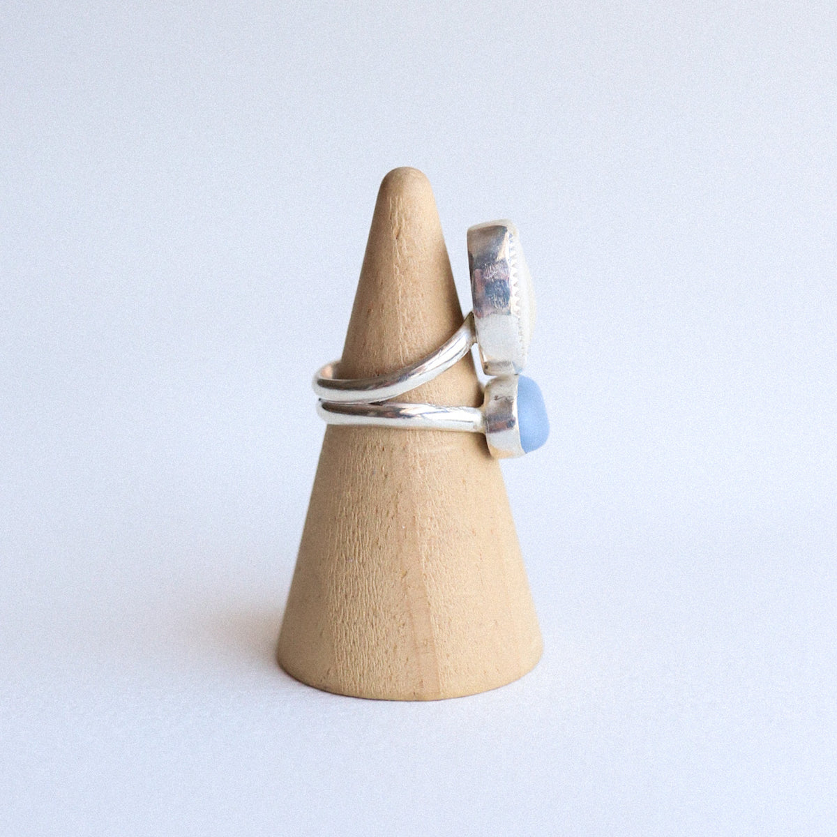 (6.5) Silver Sea Glass and Cowrie Shell Ring