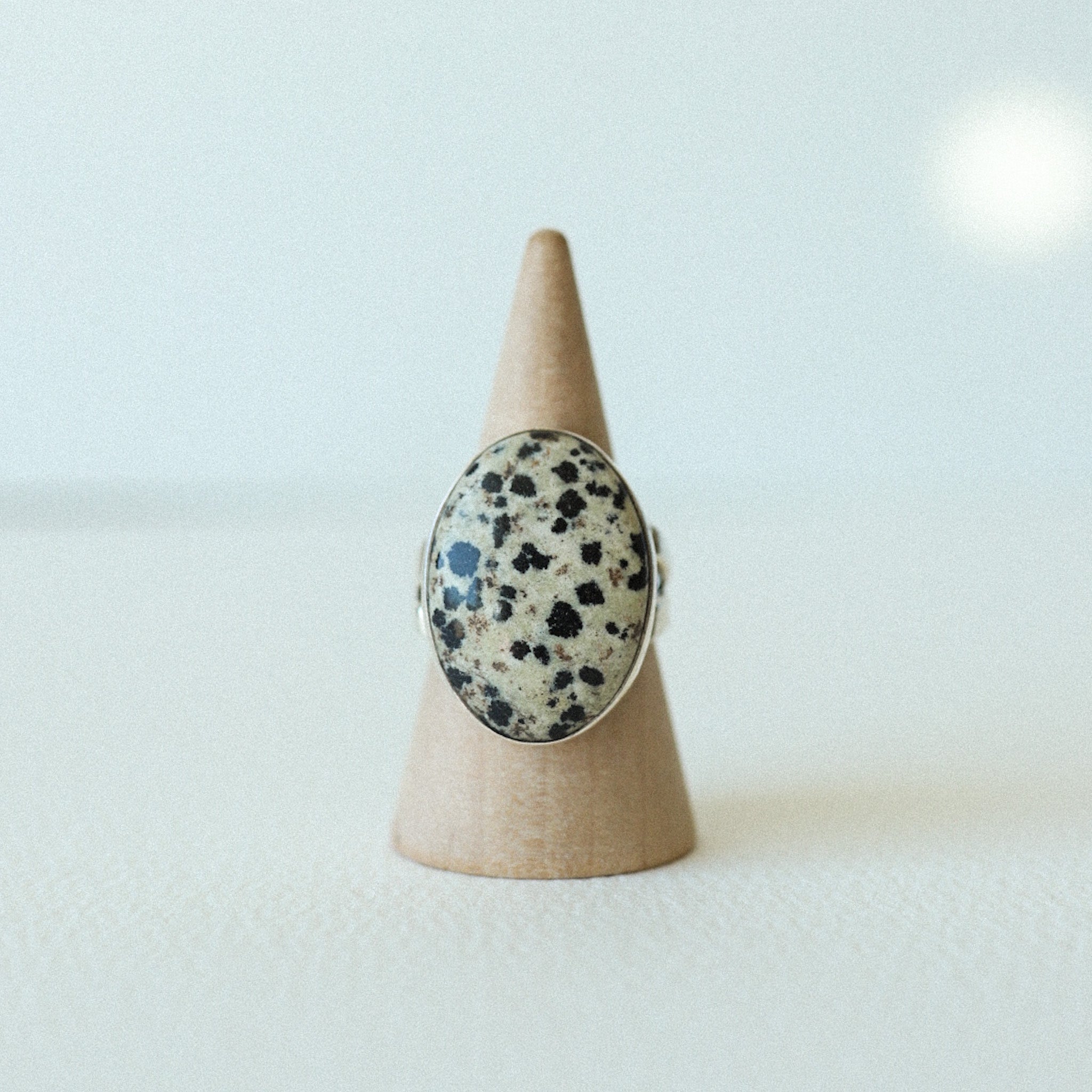 (7) Silver Dalmatian Jasper Gem Ring