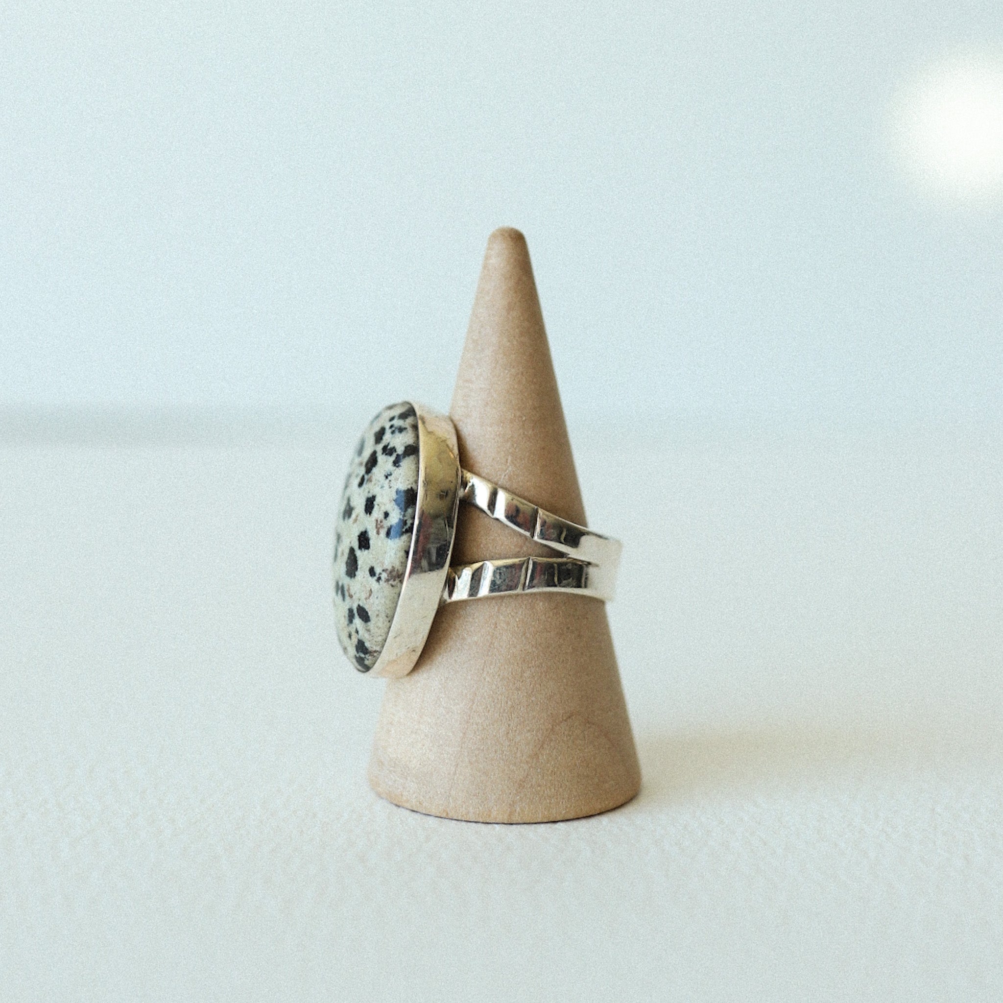 (7) Silver Dalmatian Jasper Gem Ring