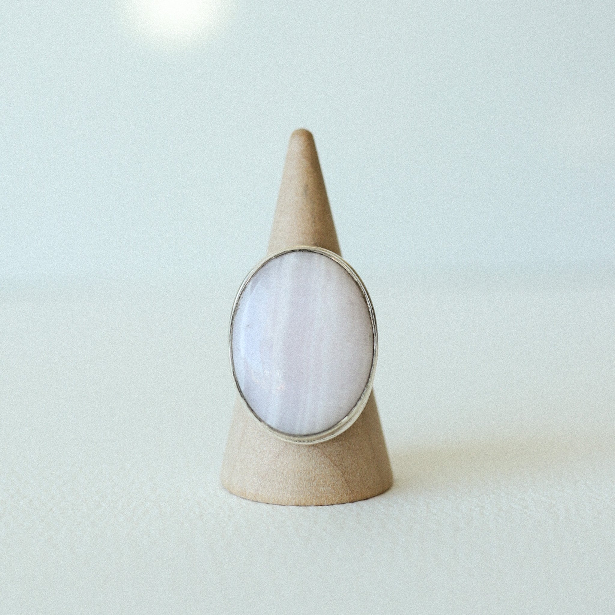 (7) Silver White Lace Agate Gem Ring