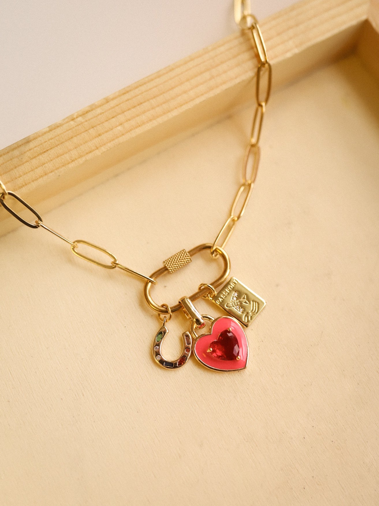 Gold Plated Carabiner Charm Necklace