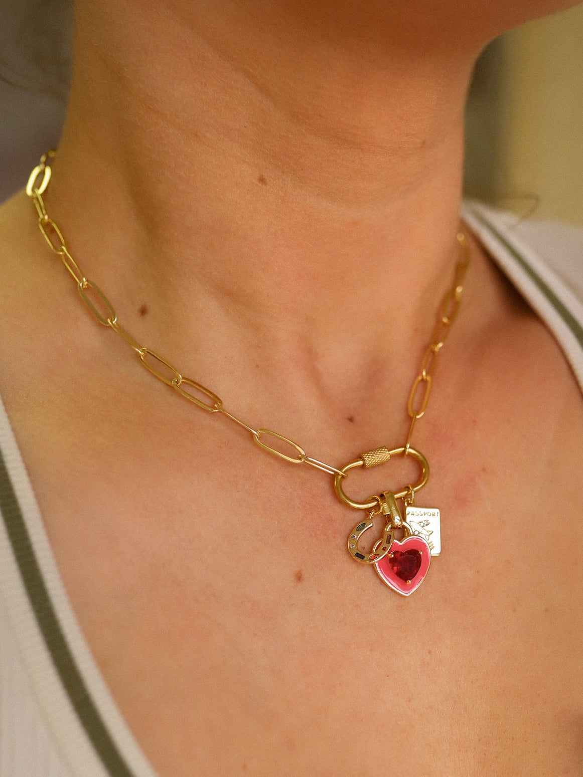 Gold Plated Carabiner Charm Necklace