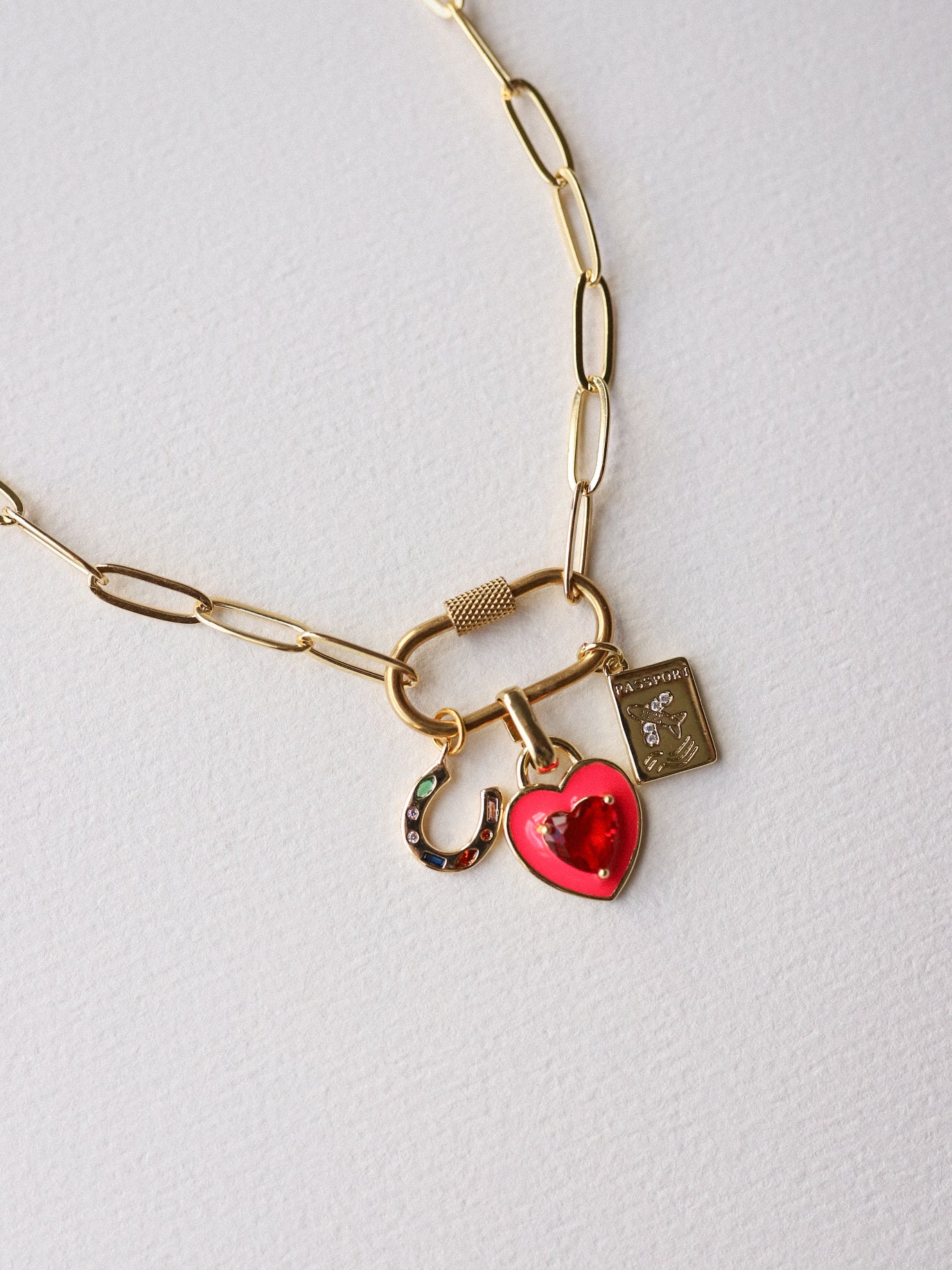 Gold Plated Carabiner Charm Necklace
