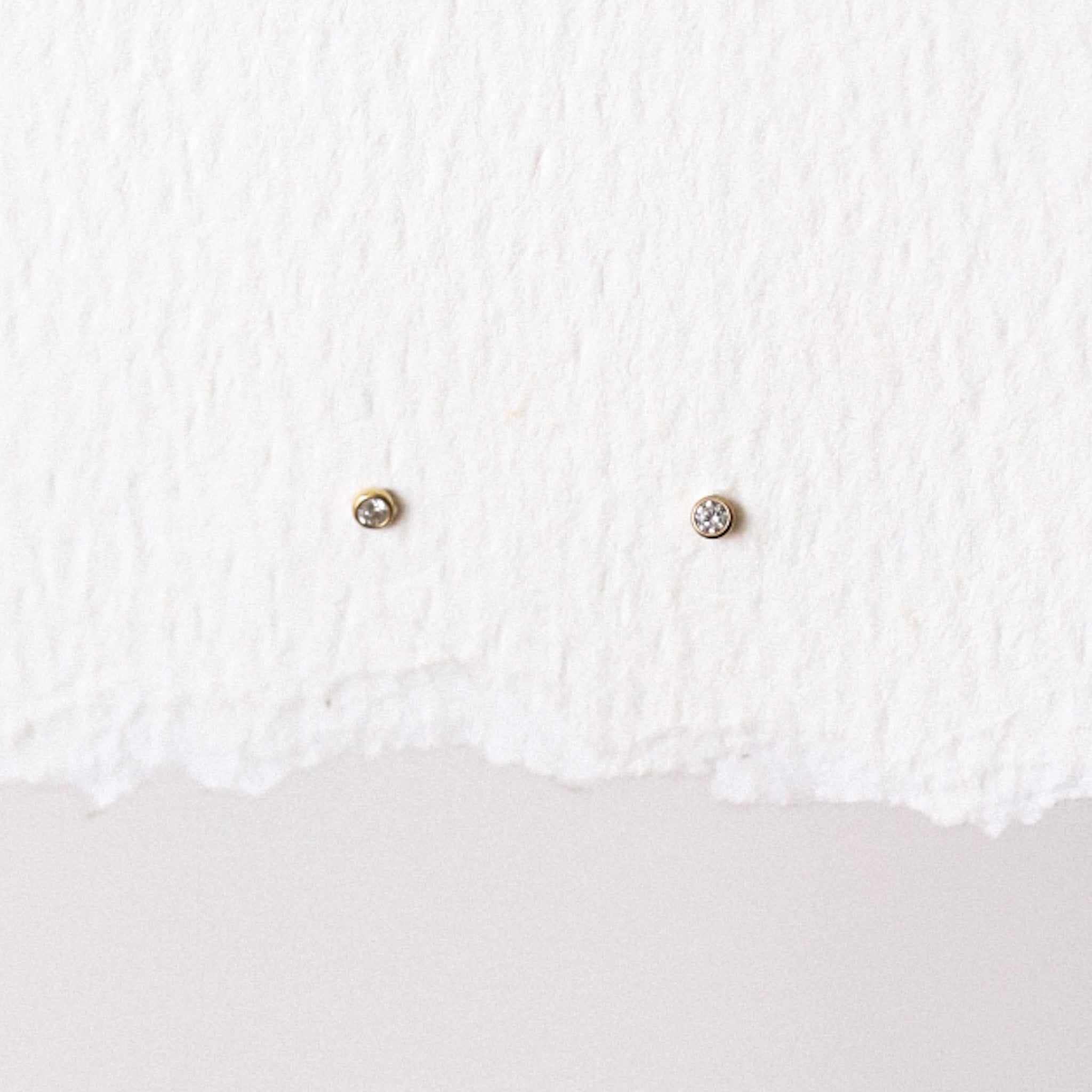Bezel Set CZ Small Threadless Stud Earring - Gold or Silver