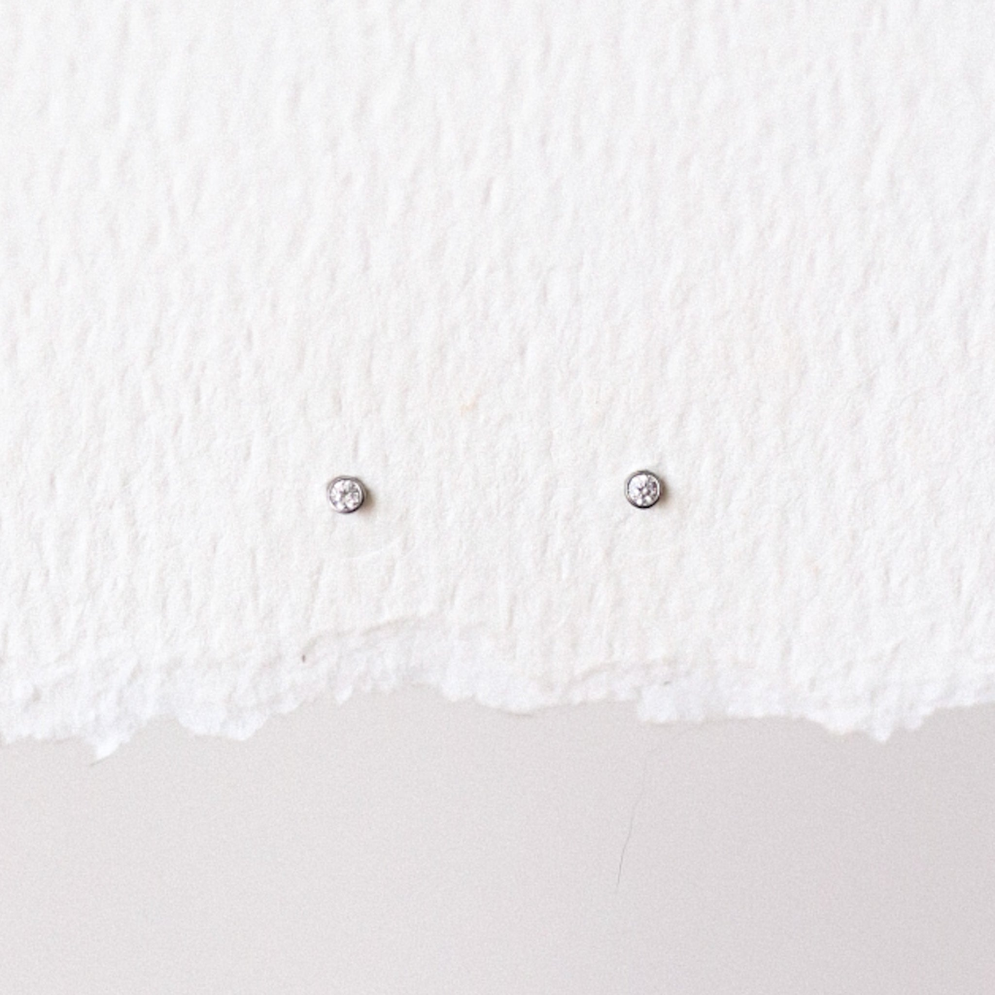 Bezel Set CZ Small Threadless Stud Earring - Gold or Silver