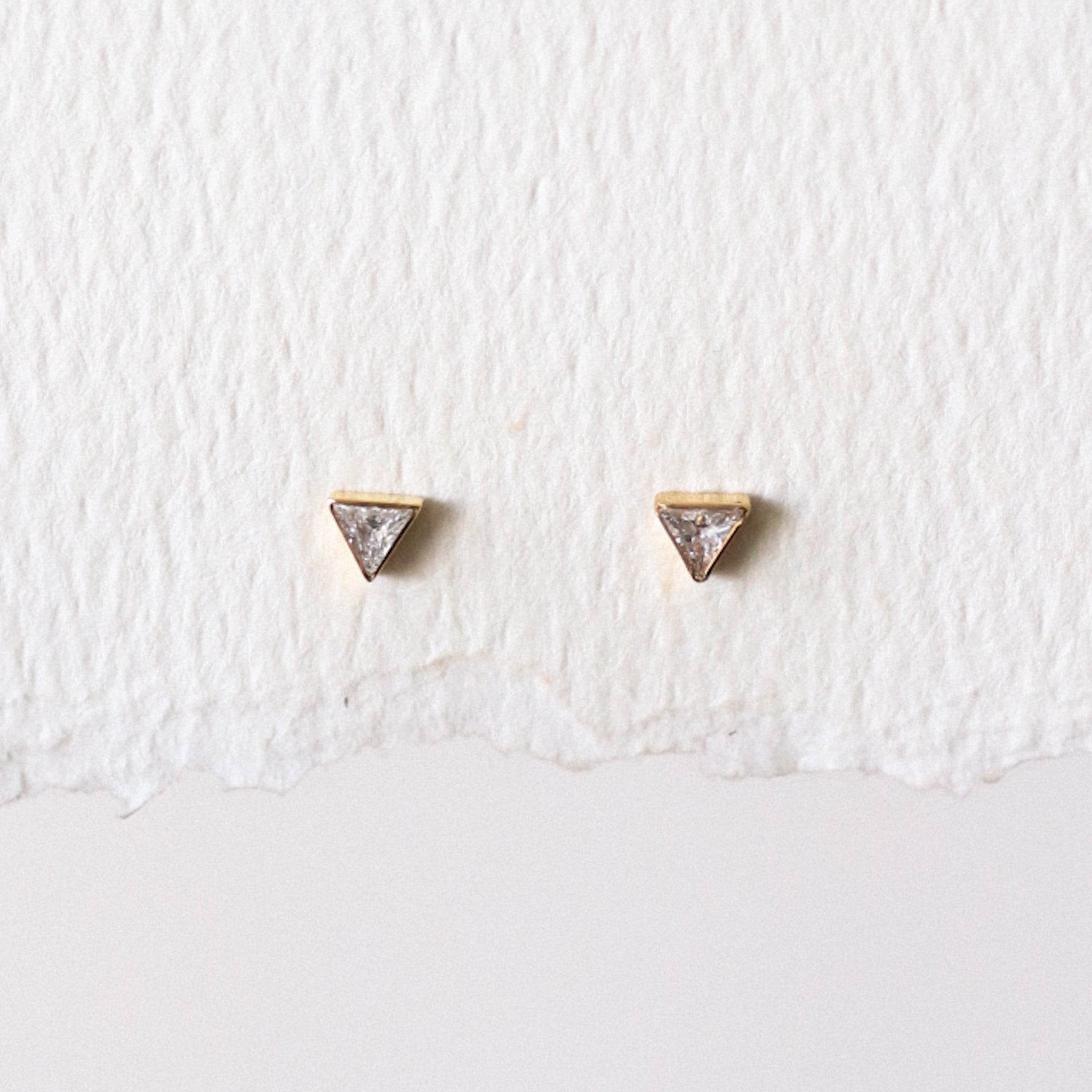 CZ Triangle Stud Threadless Earring - Gold or Silver