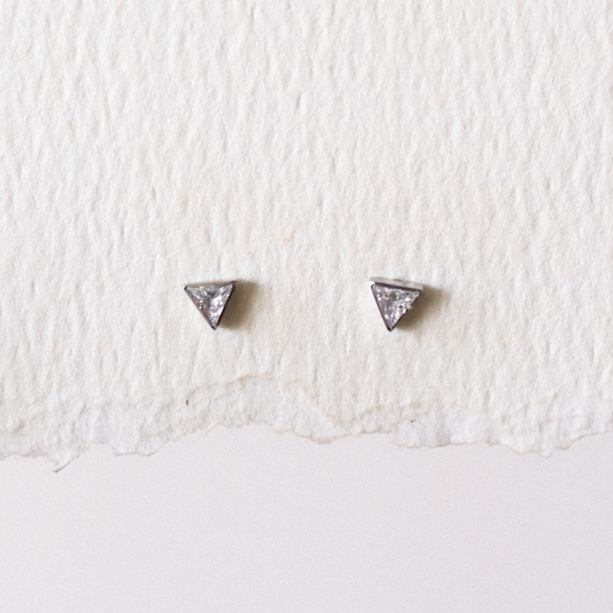 CZ Triangle Stud Threadless Earring - Gold or Silver