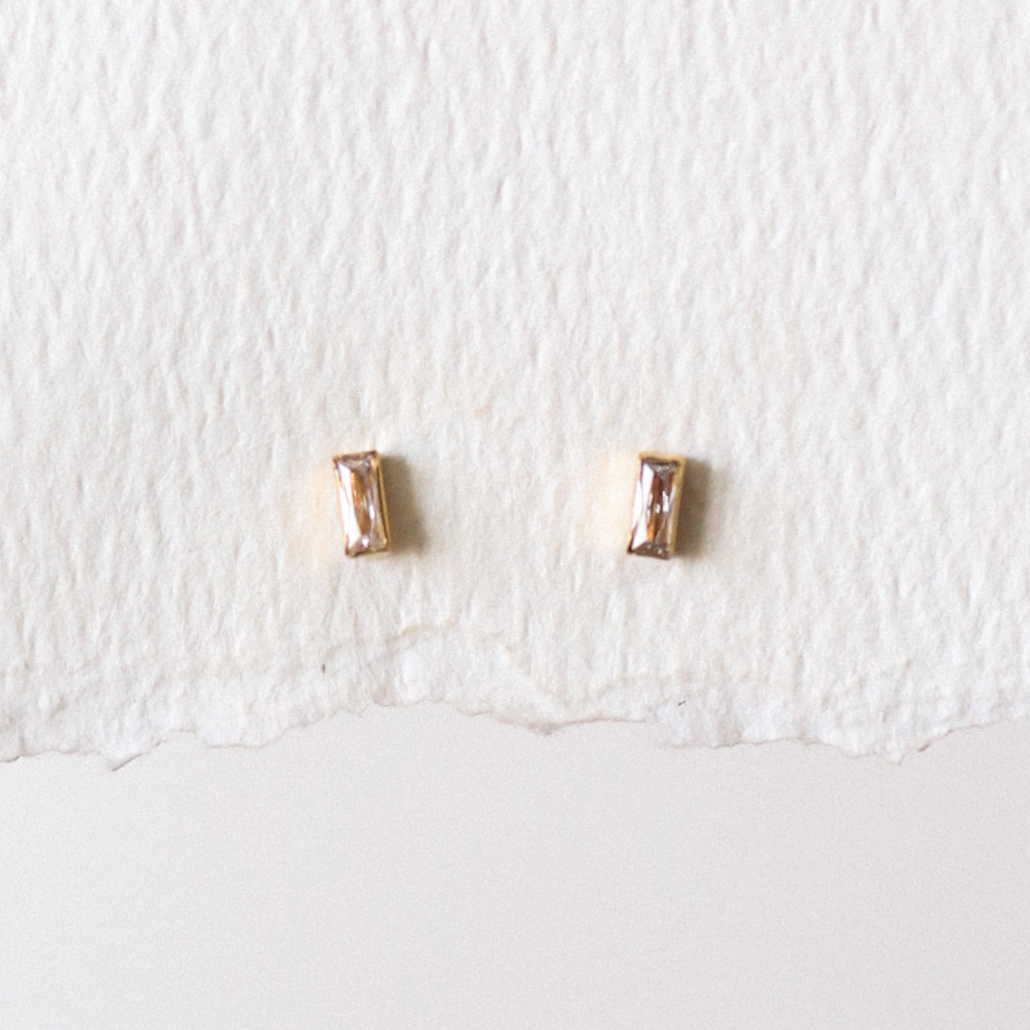 CZ Rectangle Stud Threadless Earring - Gold or Silver