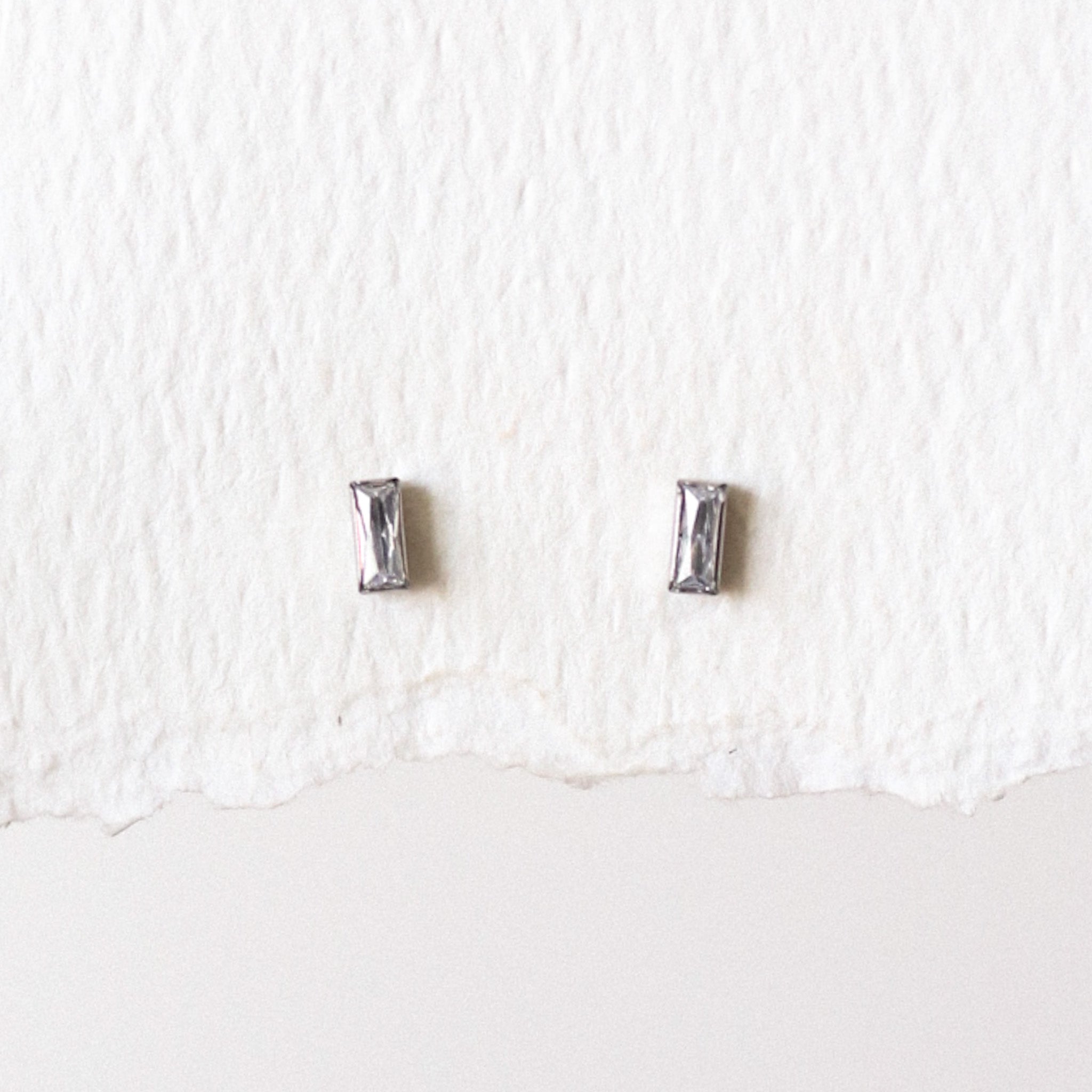 CZ Rectangle Stud Threadless Earring - Gold or Silver