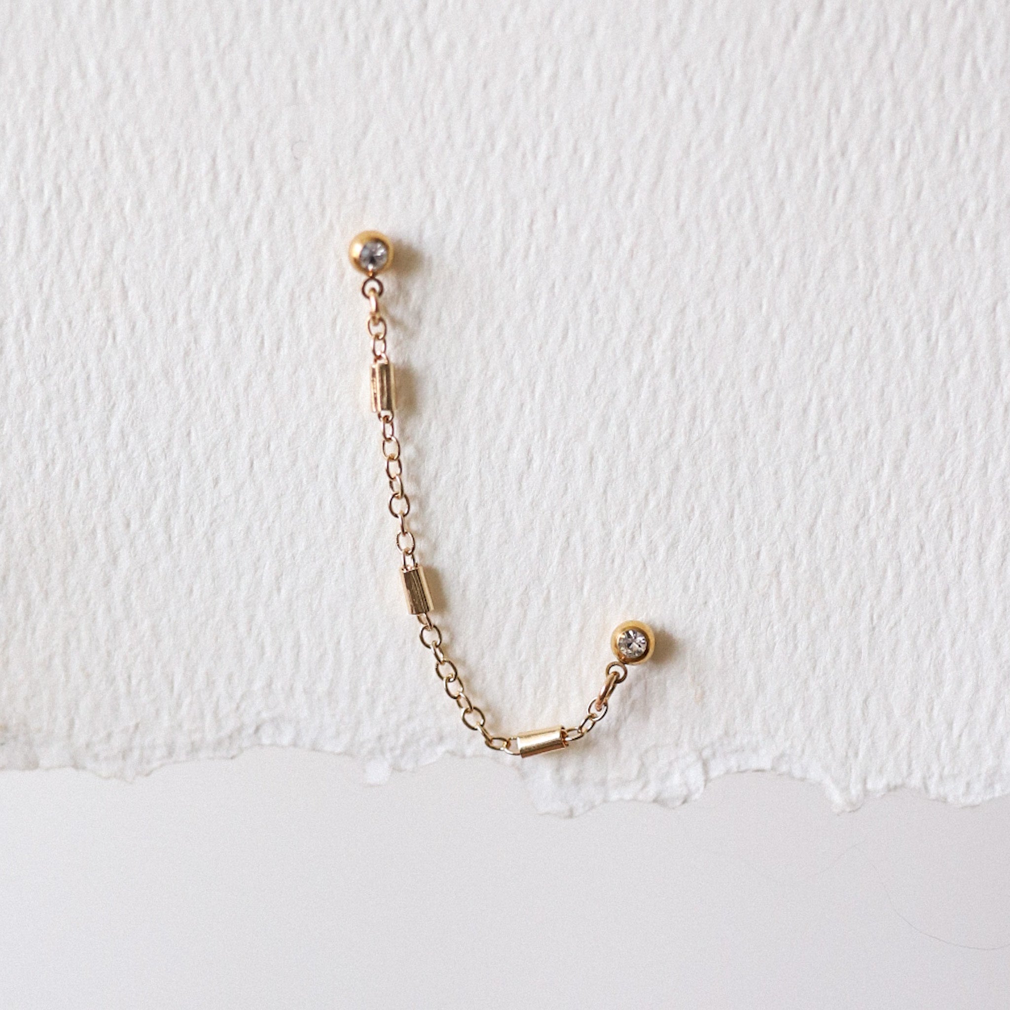 Double Earring with Chain - Gold Or Silver