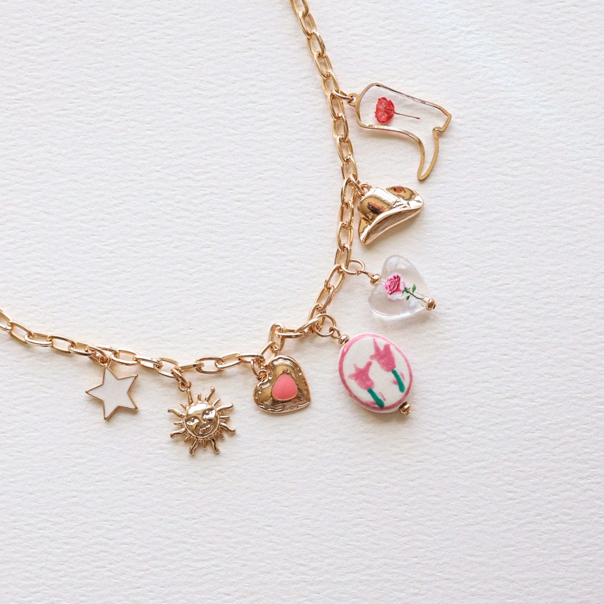Gold Plated Cowgirl Flower Charm Necklace