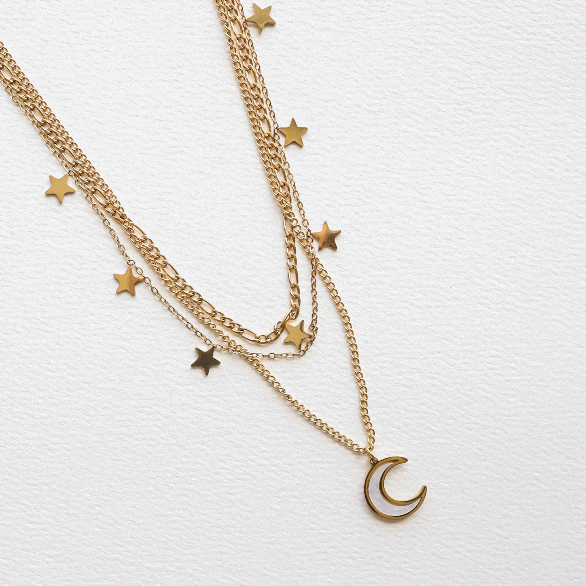 Layered Moon and Star 18K Gold Plated Necklace