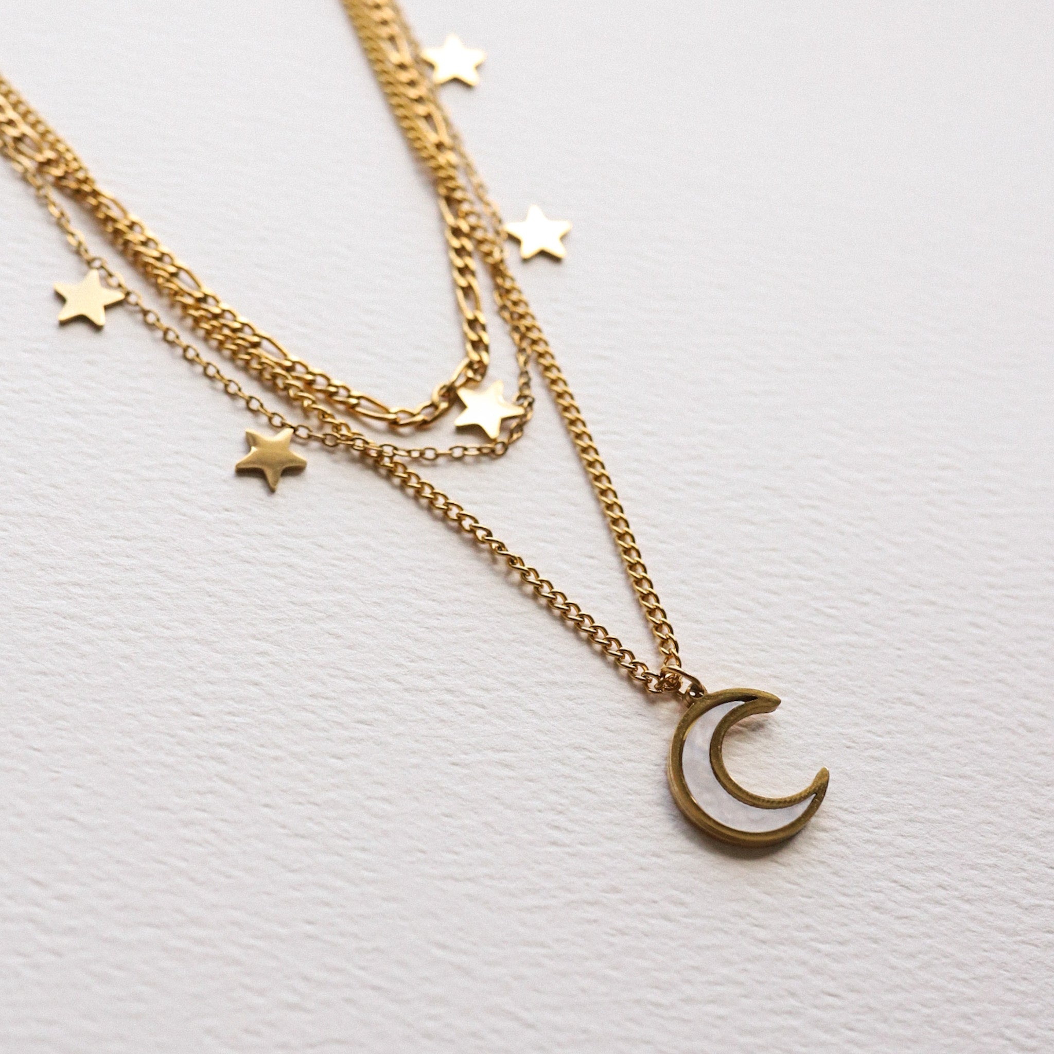 Layered Moon and Star 18K Gold Plated Necklace
