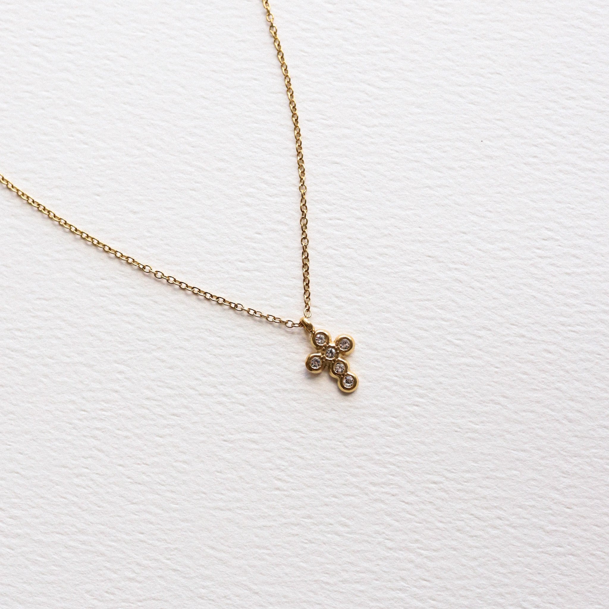Mini CZ Gold Cross Necklace