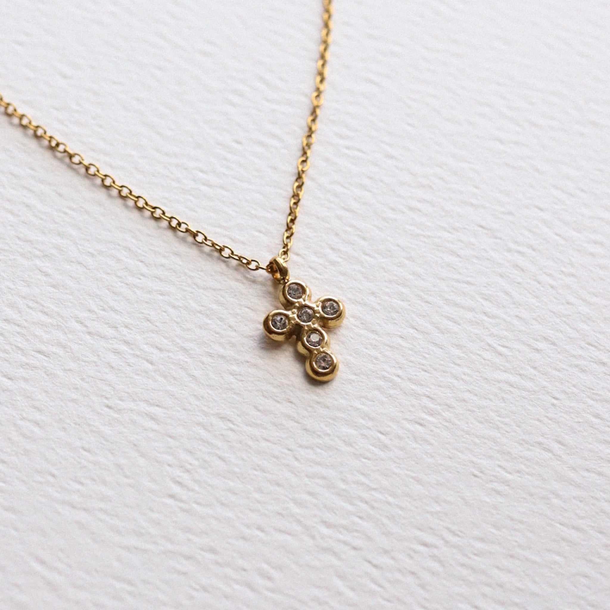Mini CZ Gold Cross Necklace