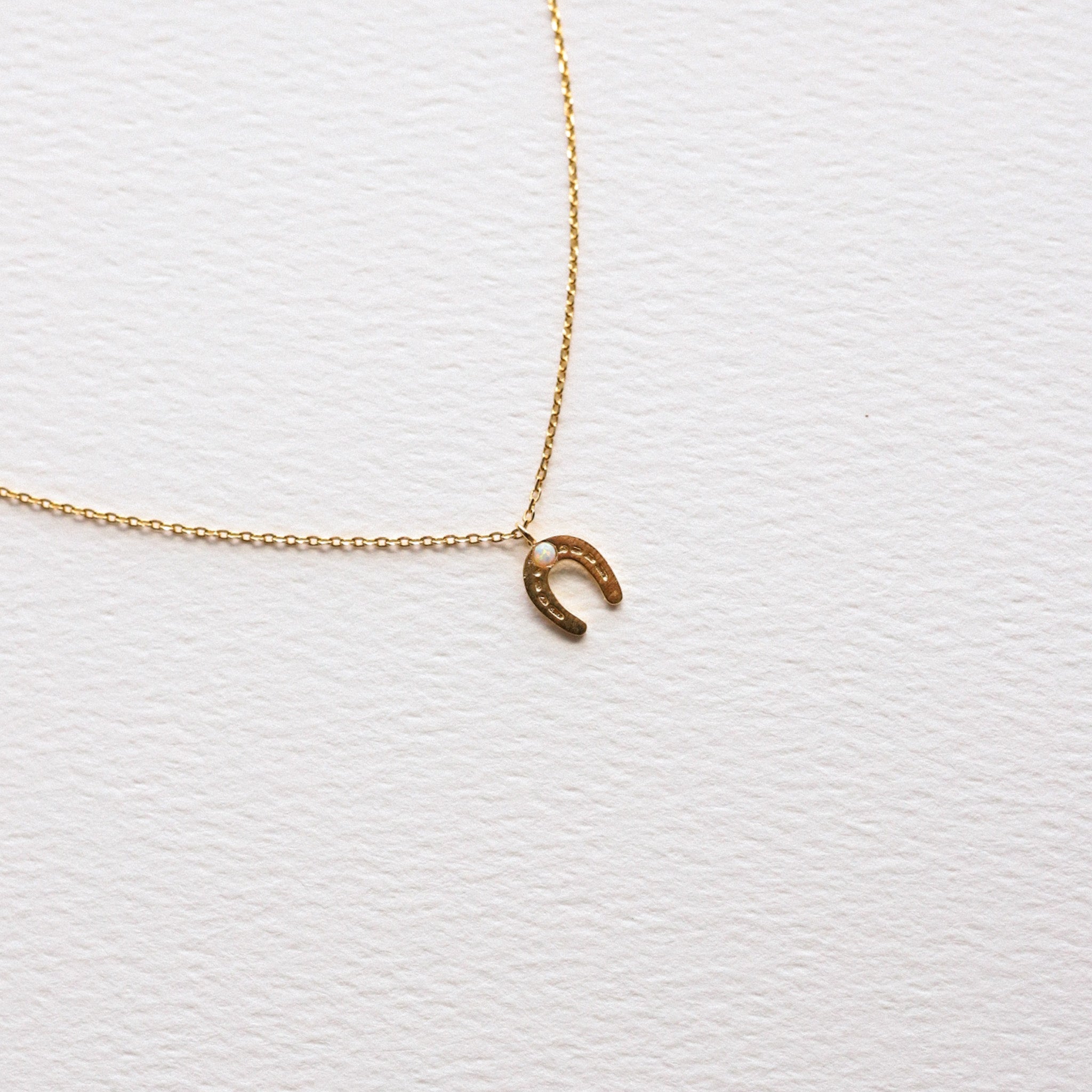 Gold Opal Stud Horseshoe Necklace