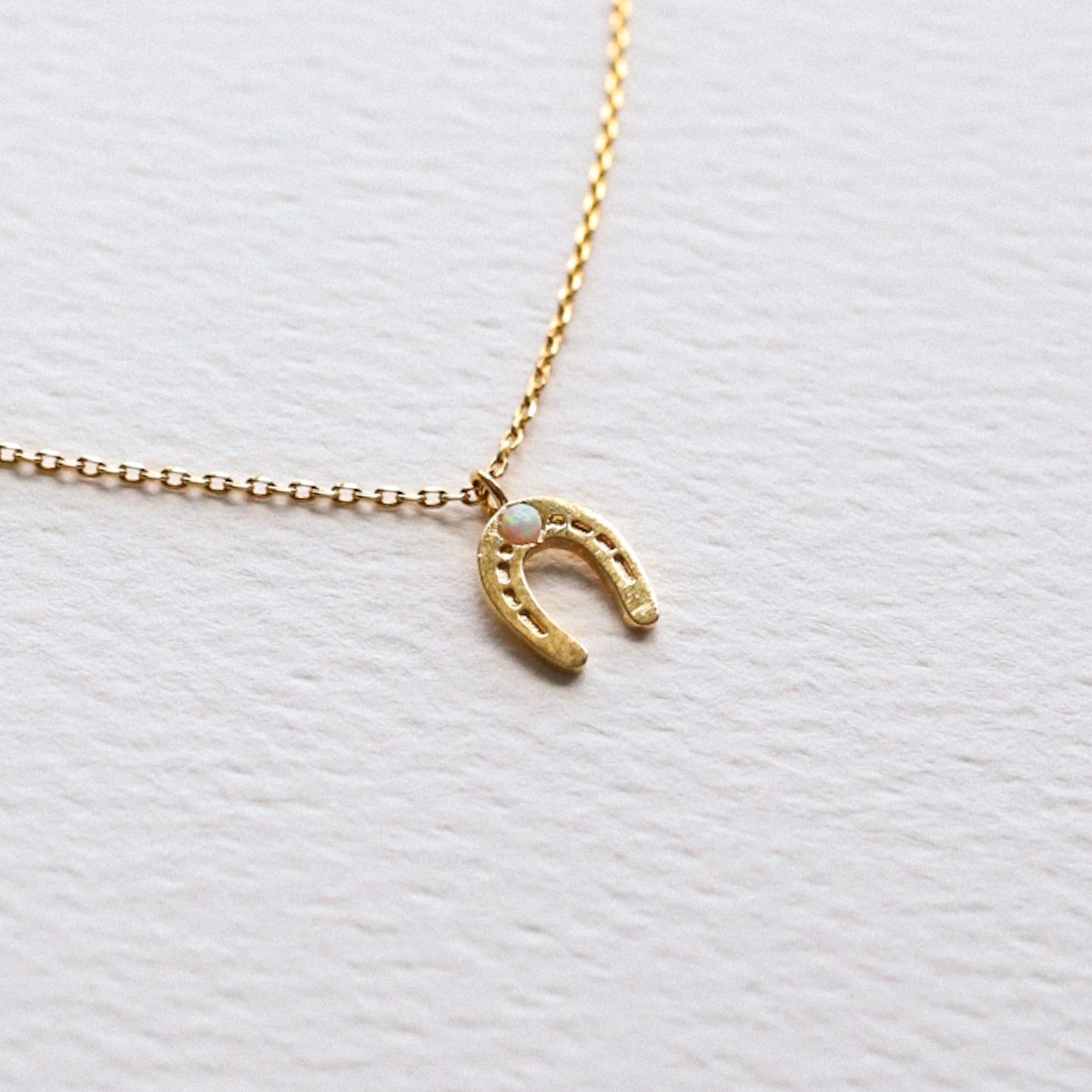Gold Opal Stud Horseshoe Necklace