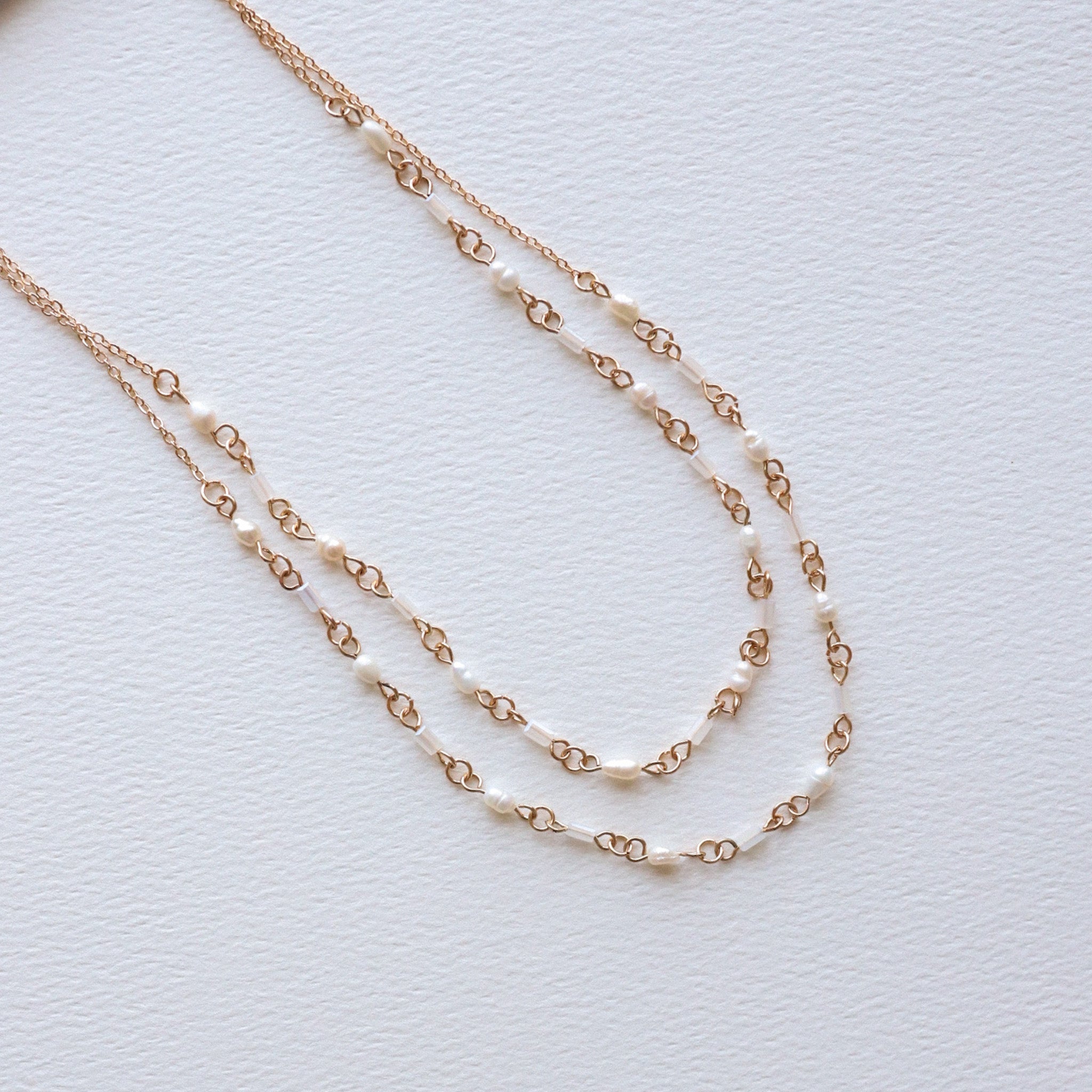 Gold Pearl Beaded Layered Necklace