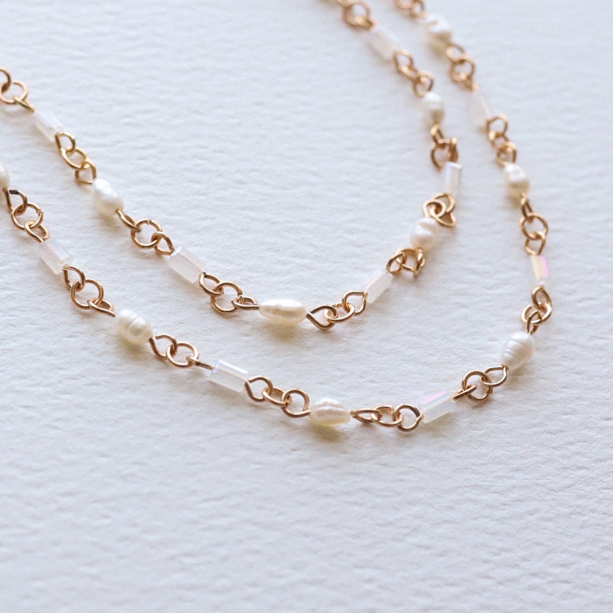Gold Pearl Beaded Layered Necklace