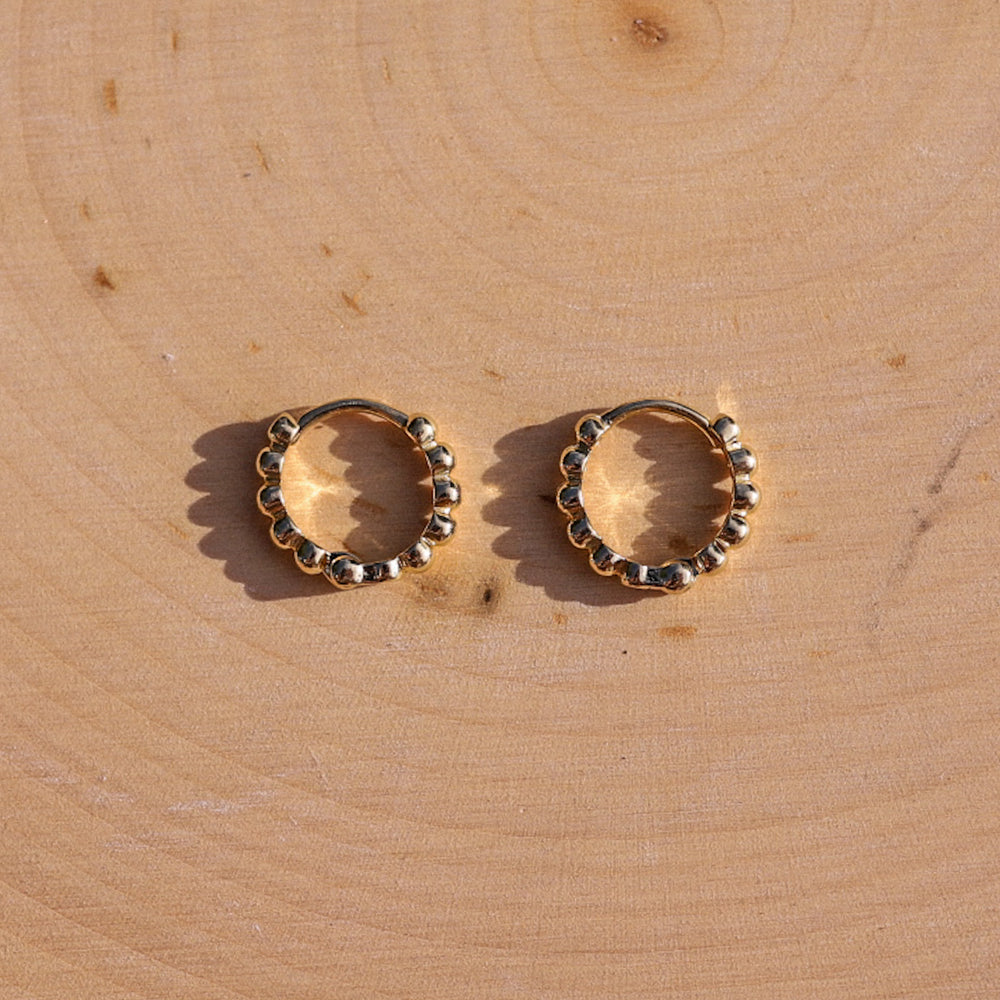 Beaded Gold Filled Clicker Hoop Earrings