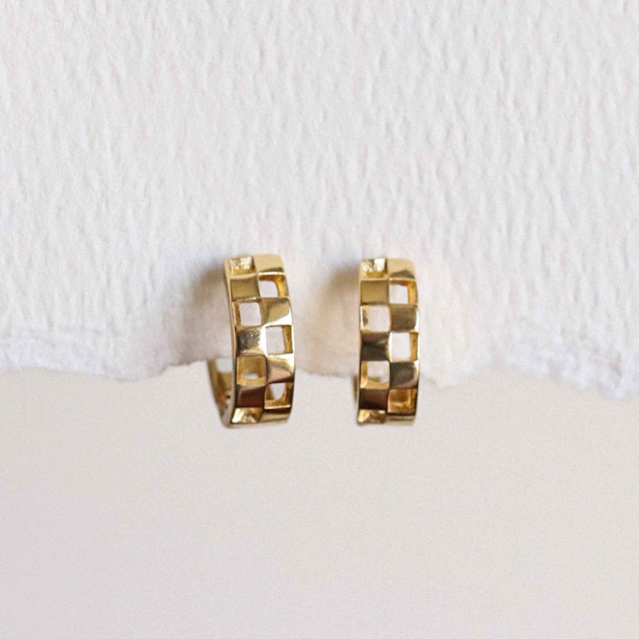Mini Checkered Huggie Earrings