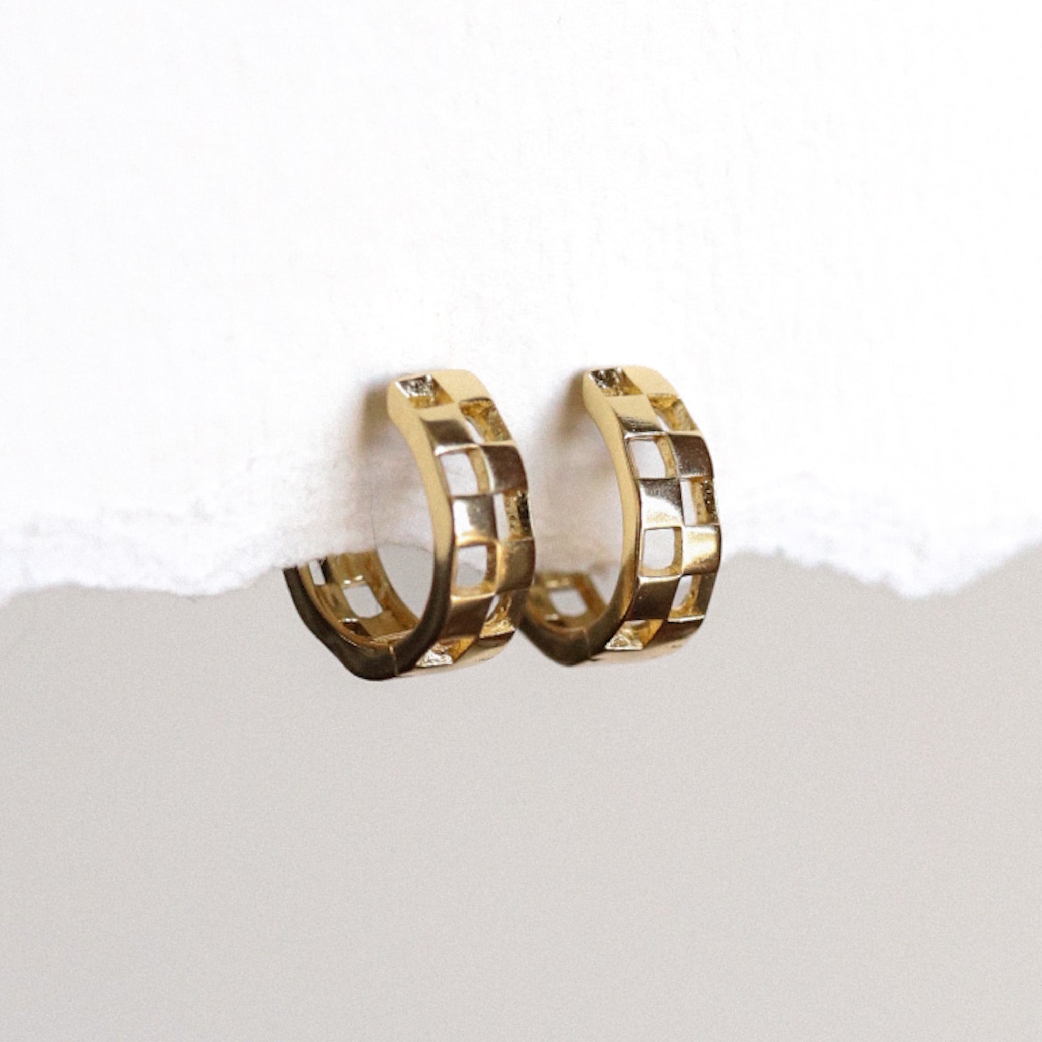 Mini Checkered Huggie Earrings