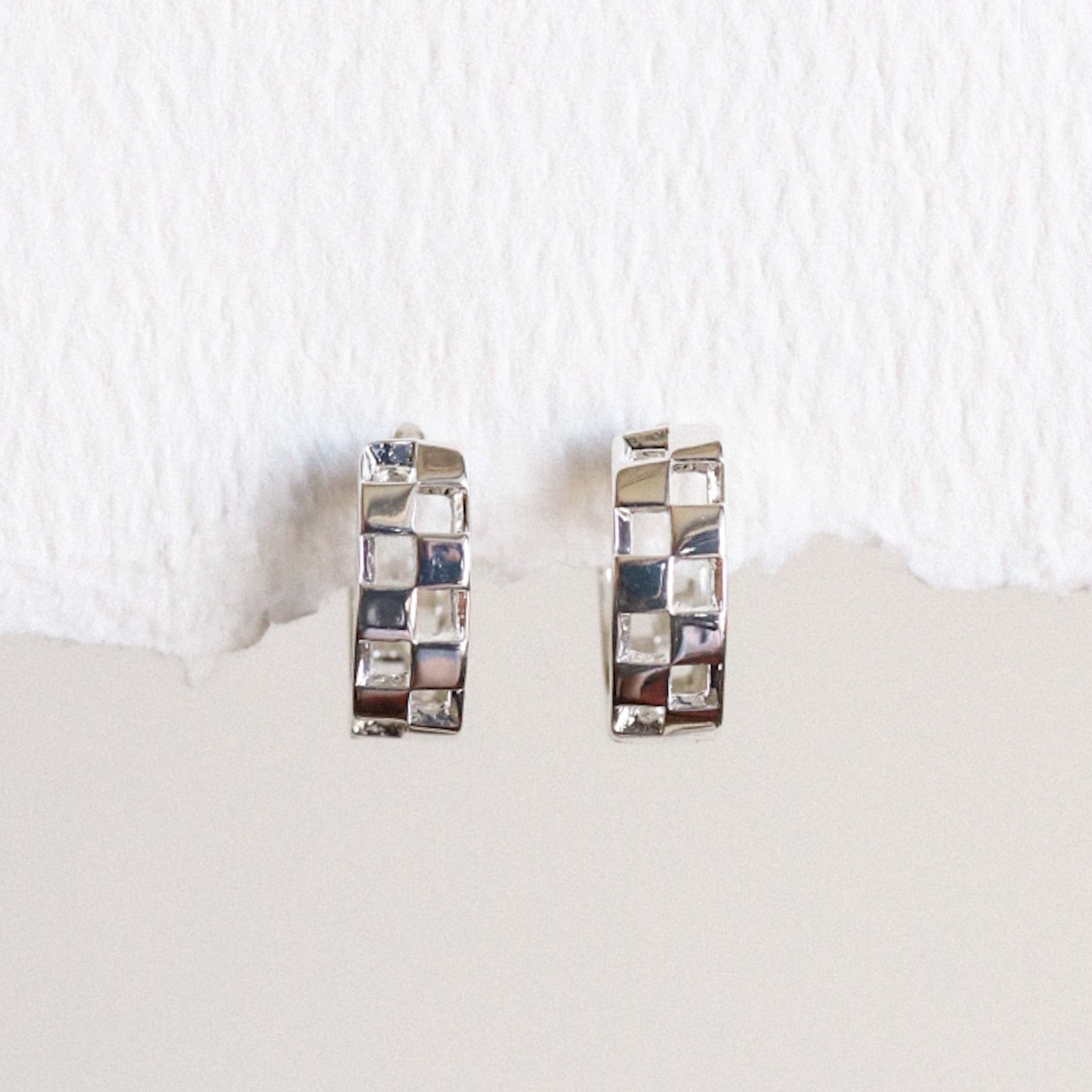 Mini Checkered Huggie Earrings
